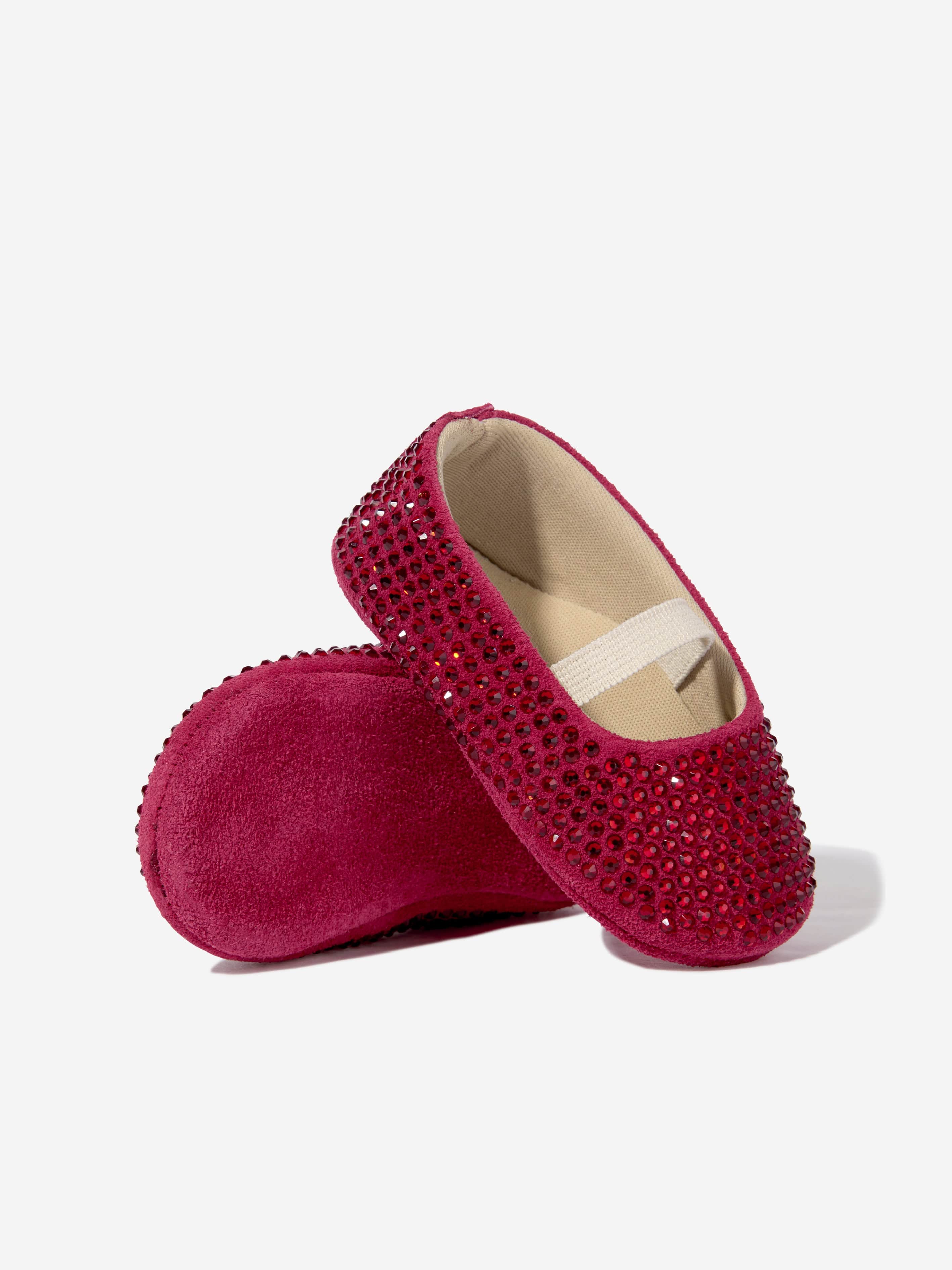 BABYWALKER Baby Girls Leather Diamonds Allover Ballerinas in Red