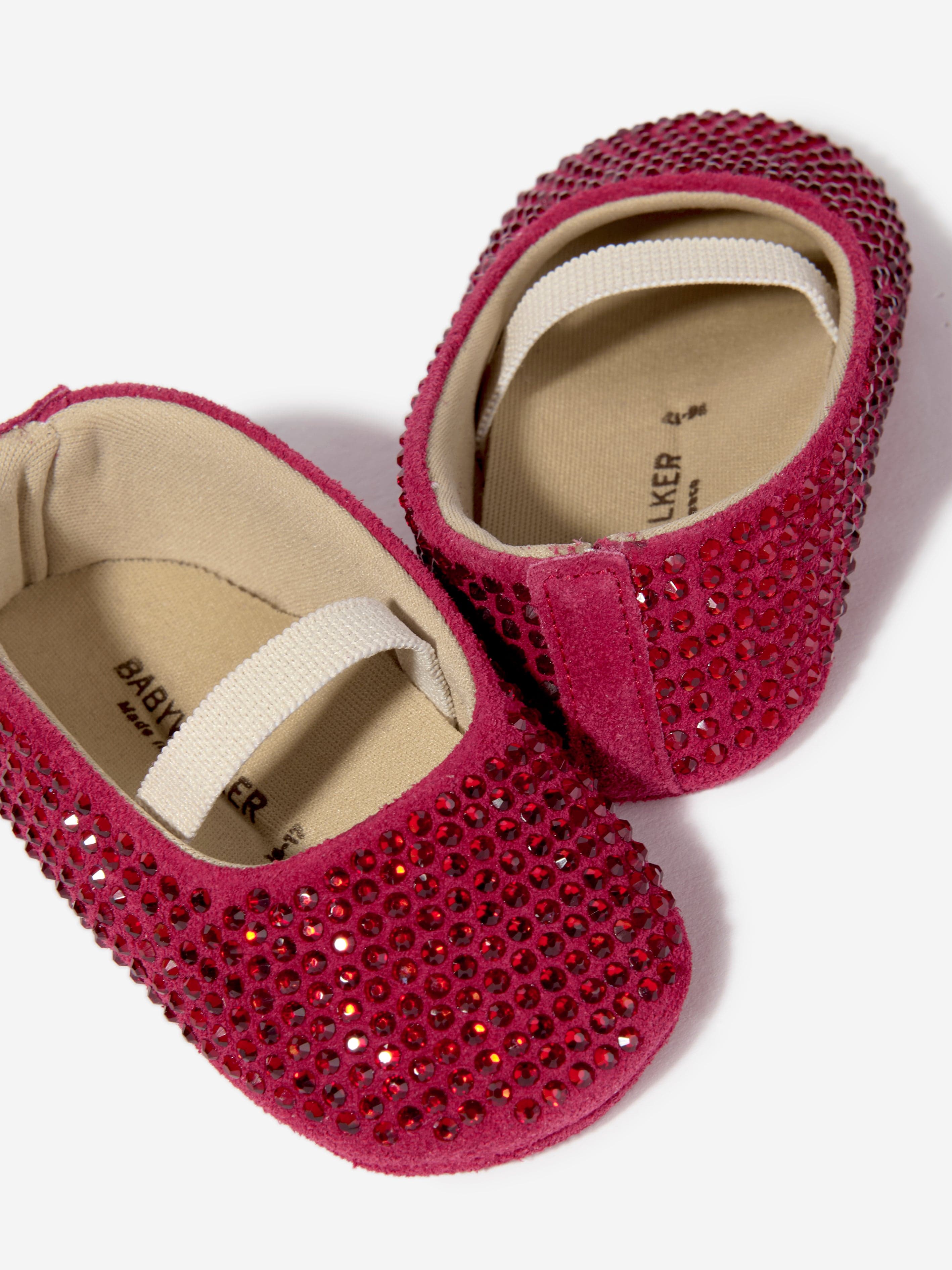 BABYWALKER Baby Girls Leather Diamonds Allover Ballerinas in Red