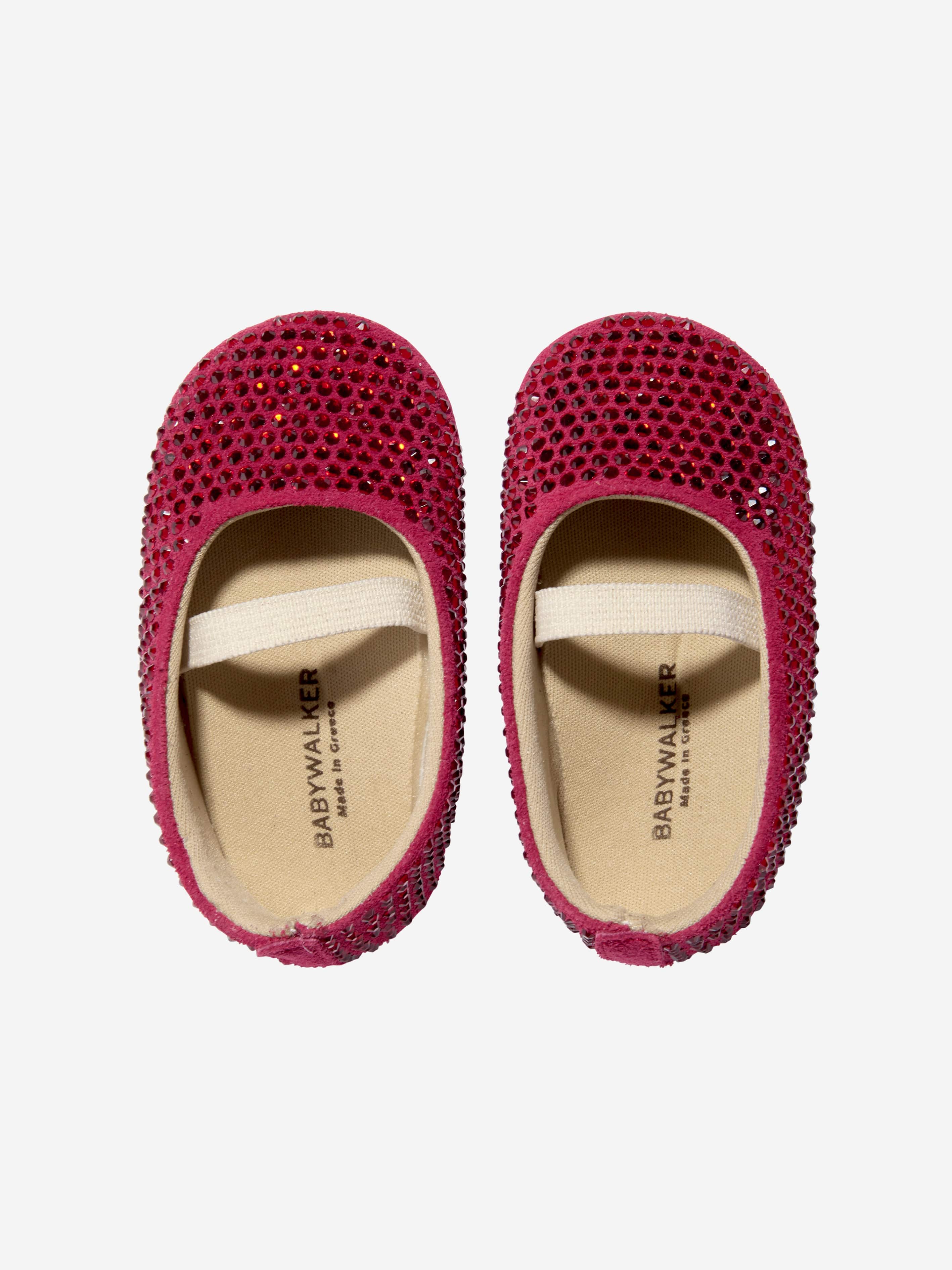 BABYWALKER Baby Girls Leather Diamonds Allover Ballerinas in Red