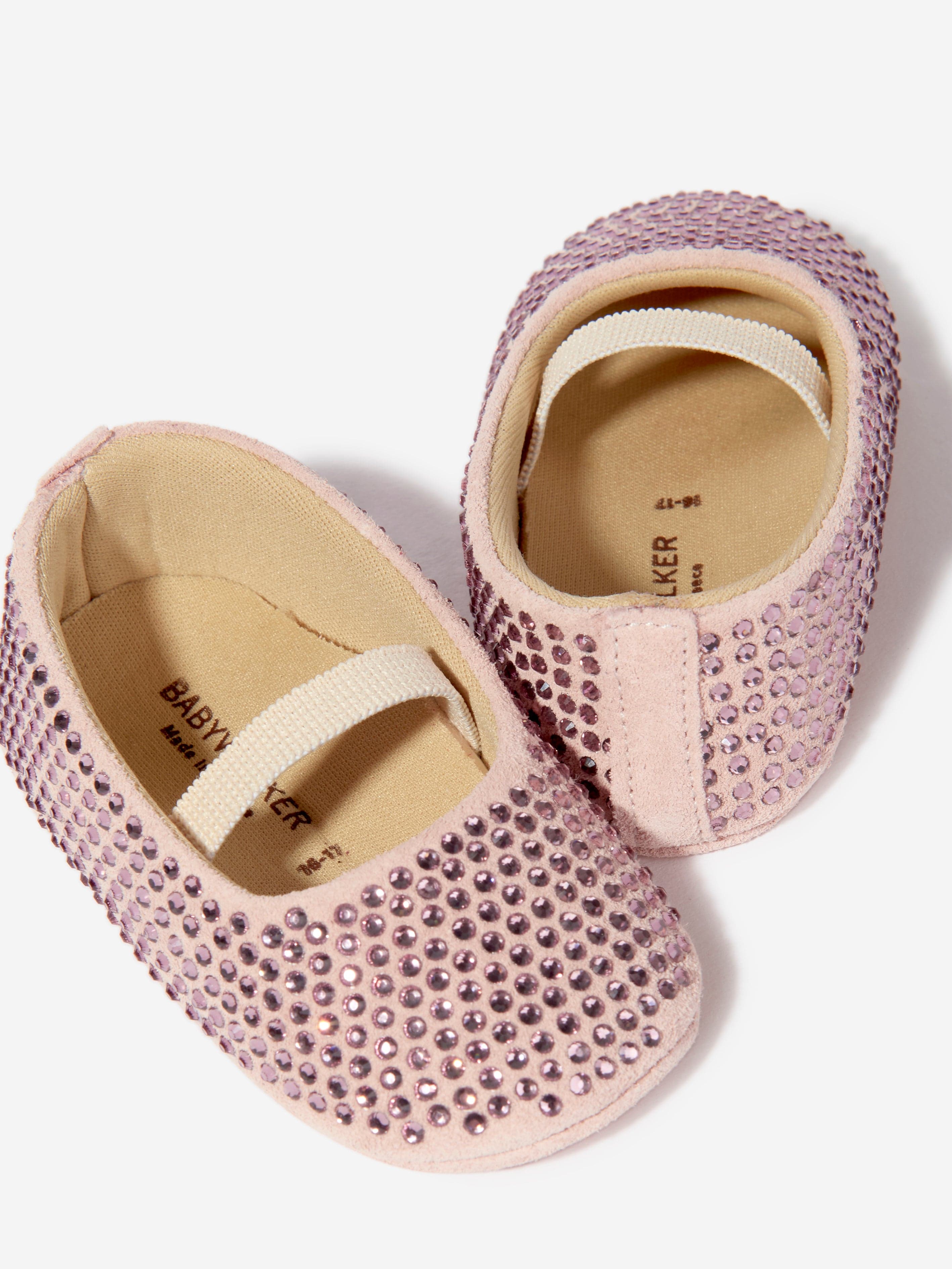 BABYWALKER Baby Girls Leather Diamonds Allover Ballerinas in Pink