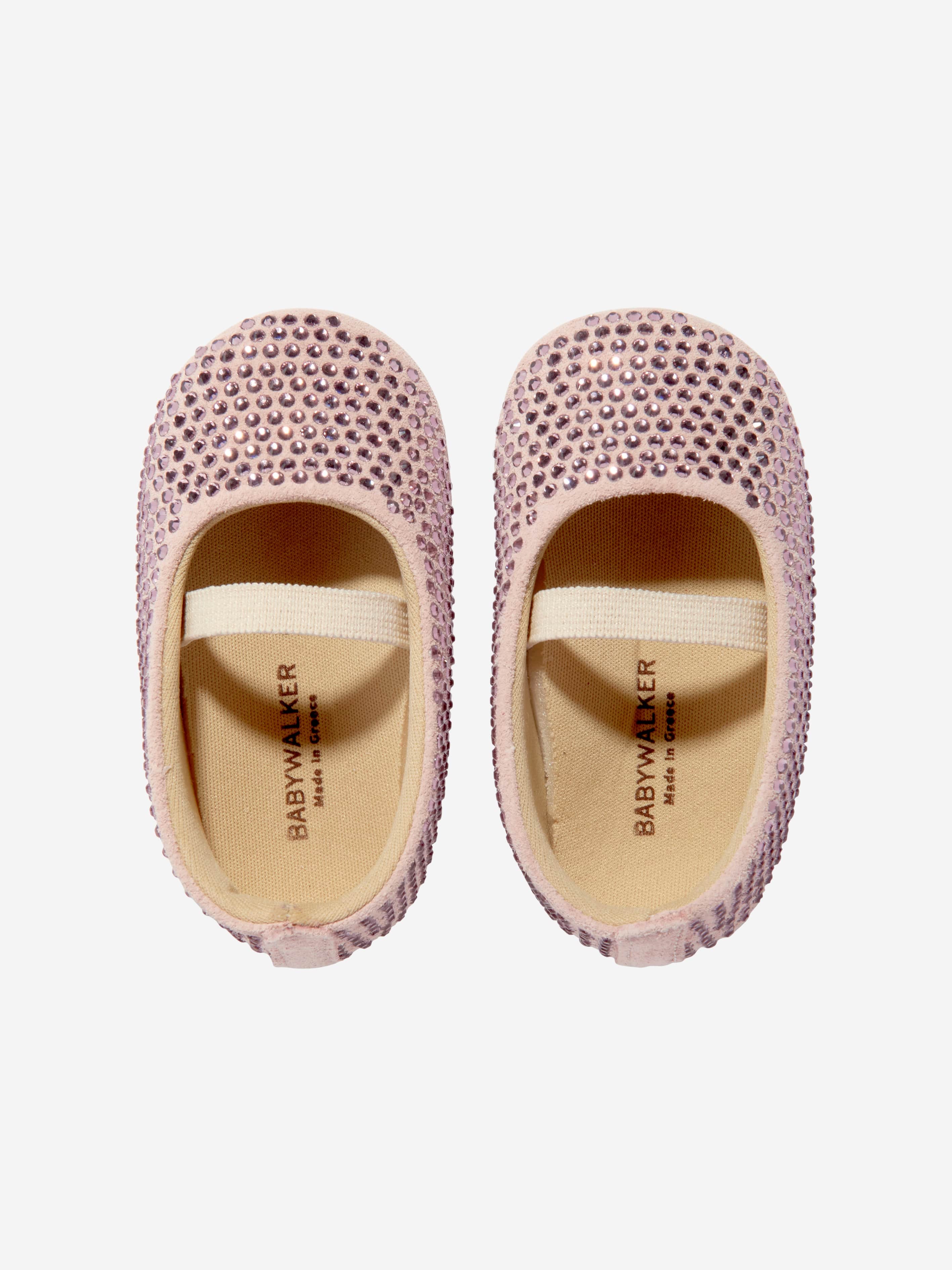 BABYWALKER Baby Girls Leather Diamonds Allover Ballerinas in Pink