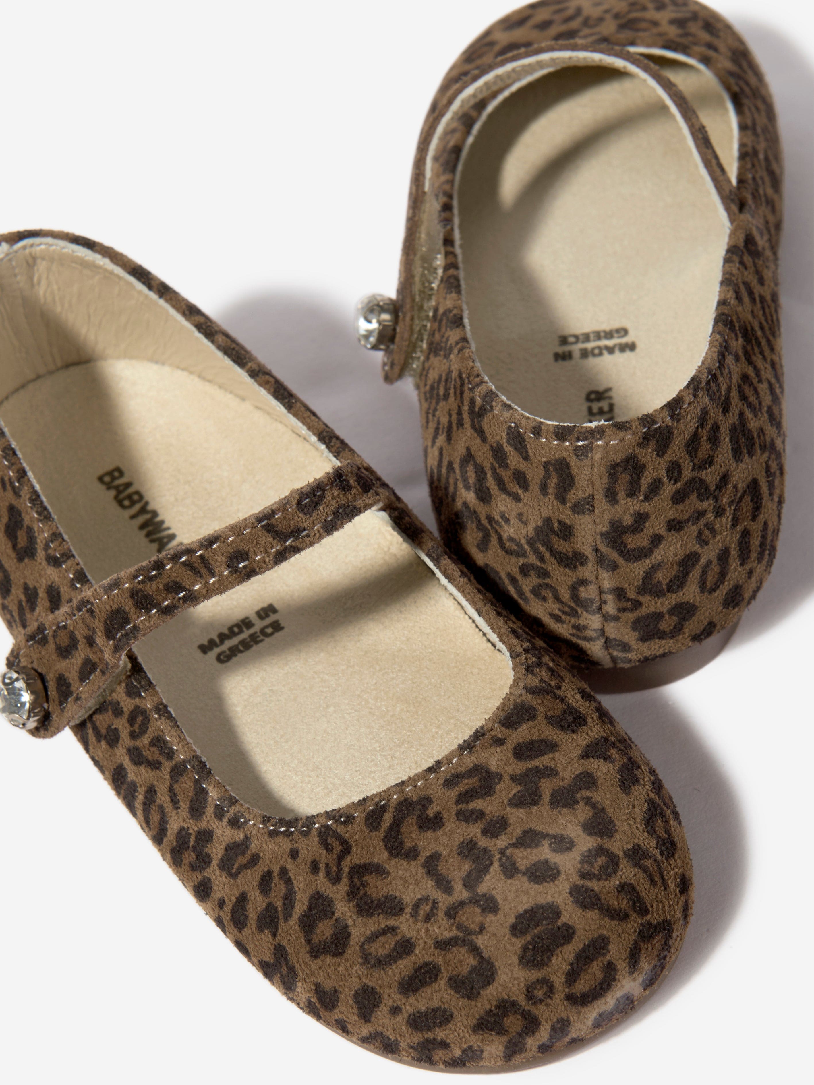 BABYWALKER Girls Leopard Print Ballerinas in Brown