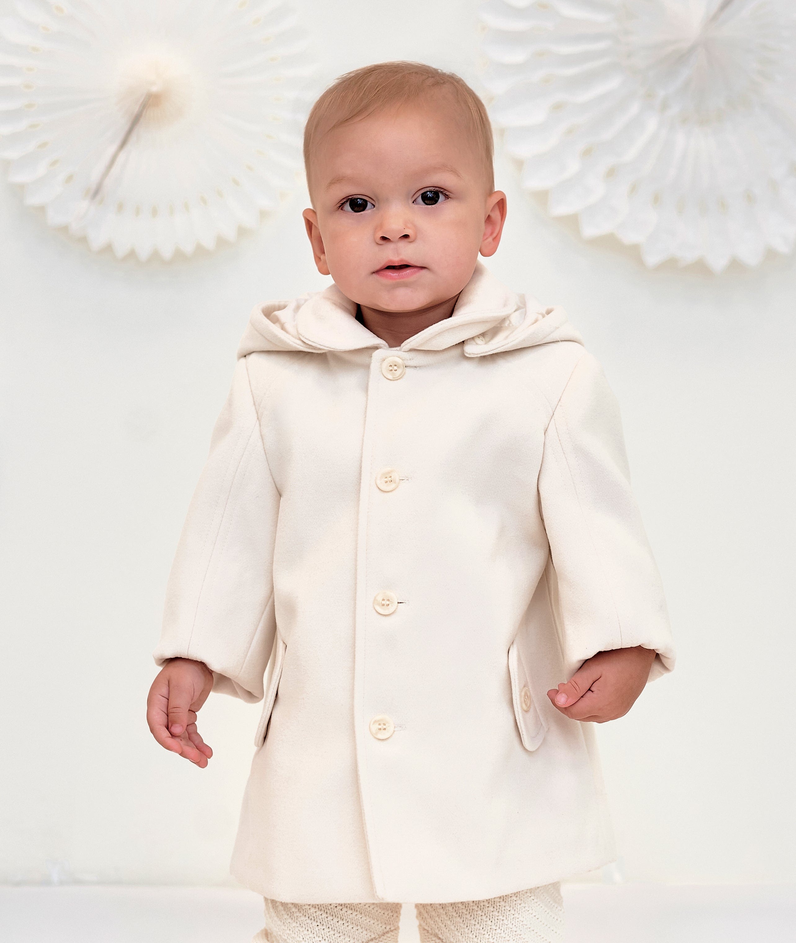 Sarah Louise Boys Hooded Coat in Ivory