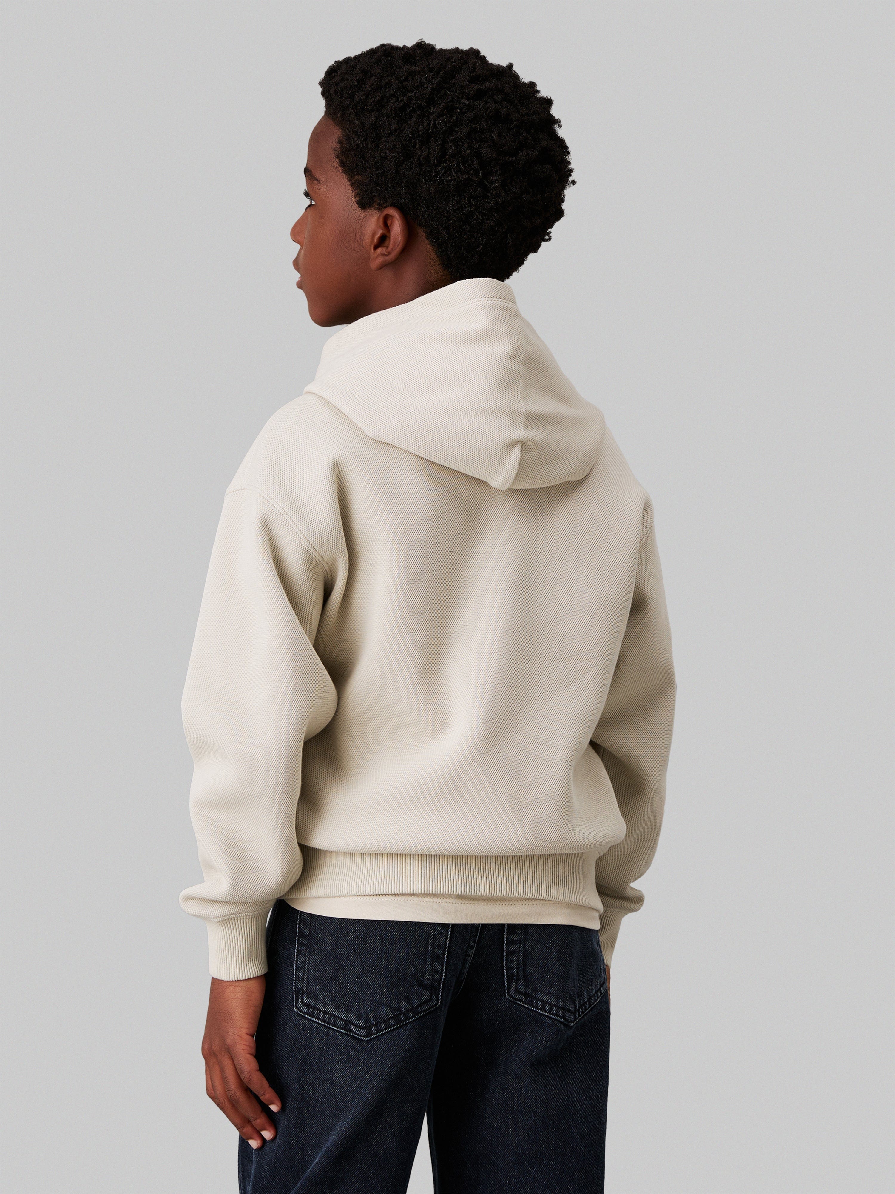 Calvin Klein Boys Bonded Pique Towel Mono Hoodie in Beige