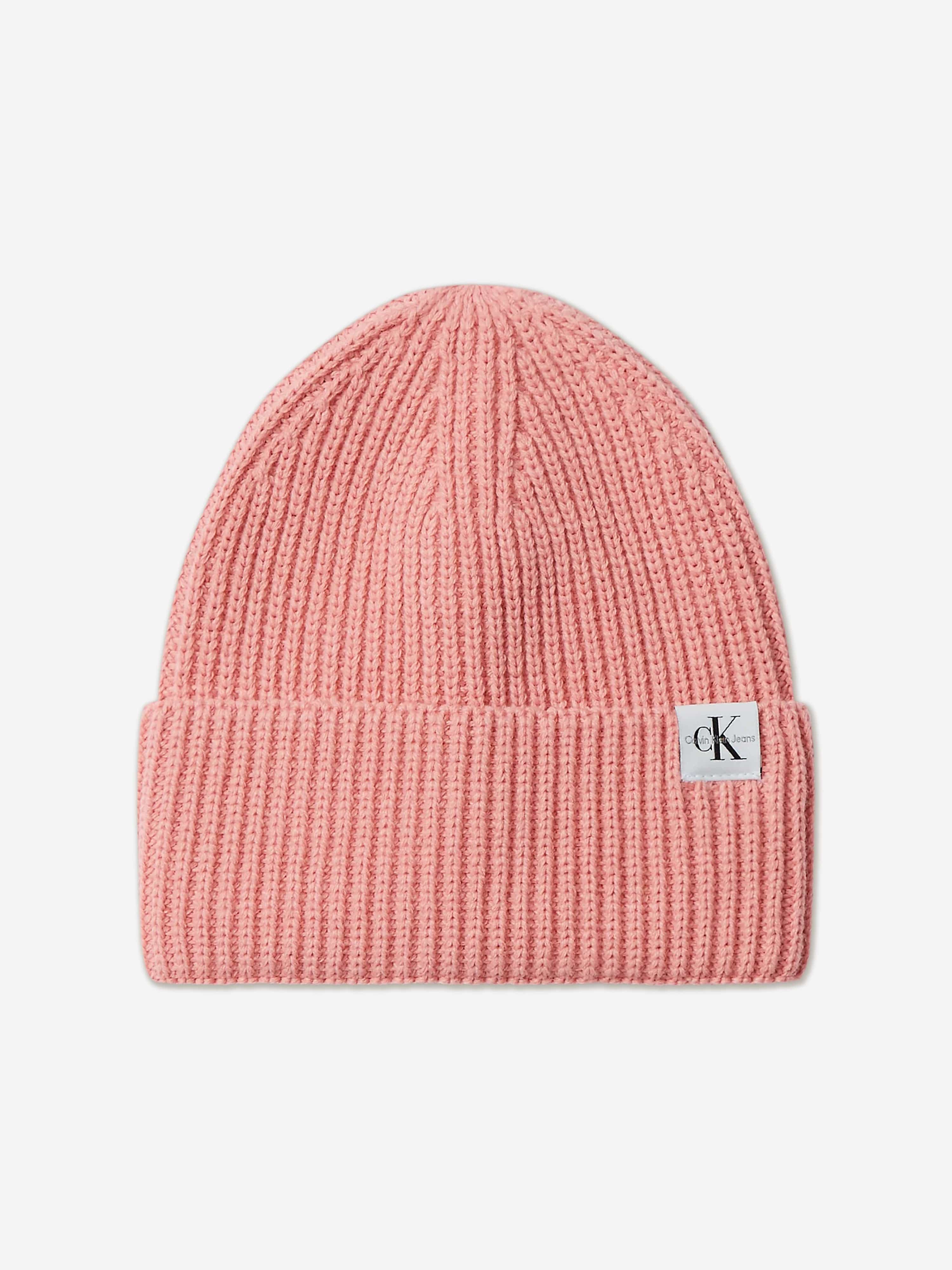 Calvin Klein Girls Monogram Rib Beanie in Pink