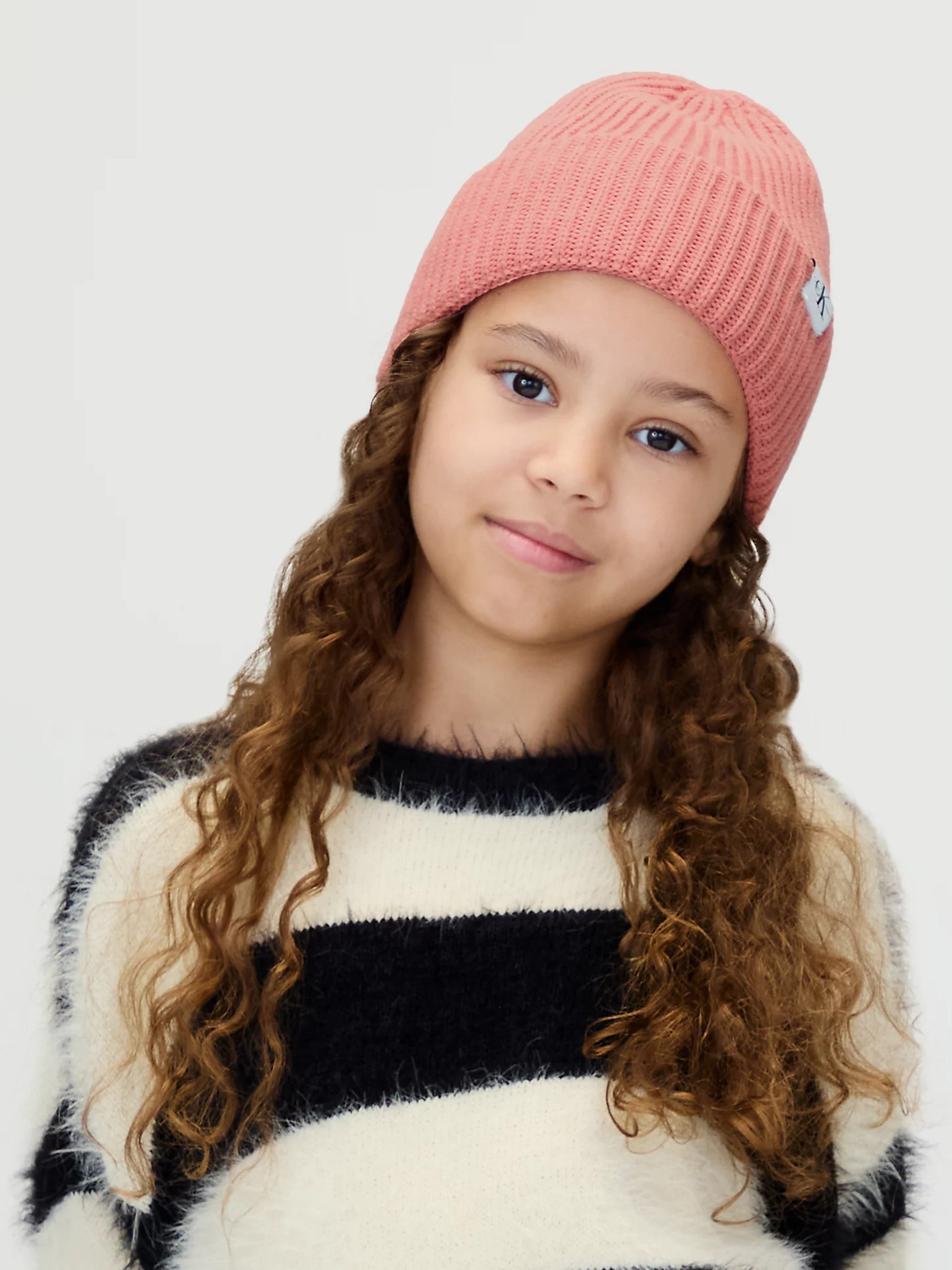 Calvin Klein Girls Monogram Rib Beanie in Pink