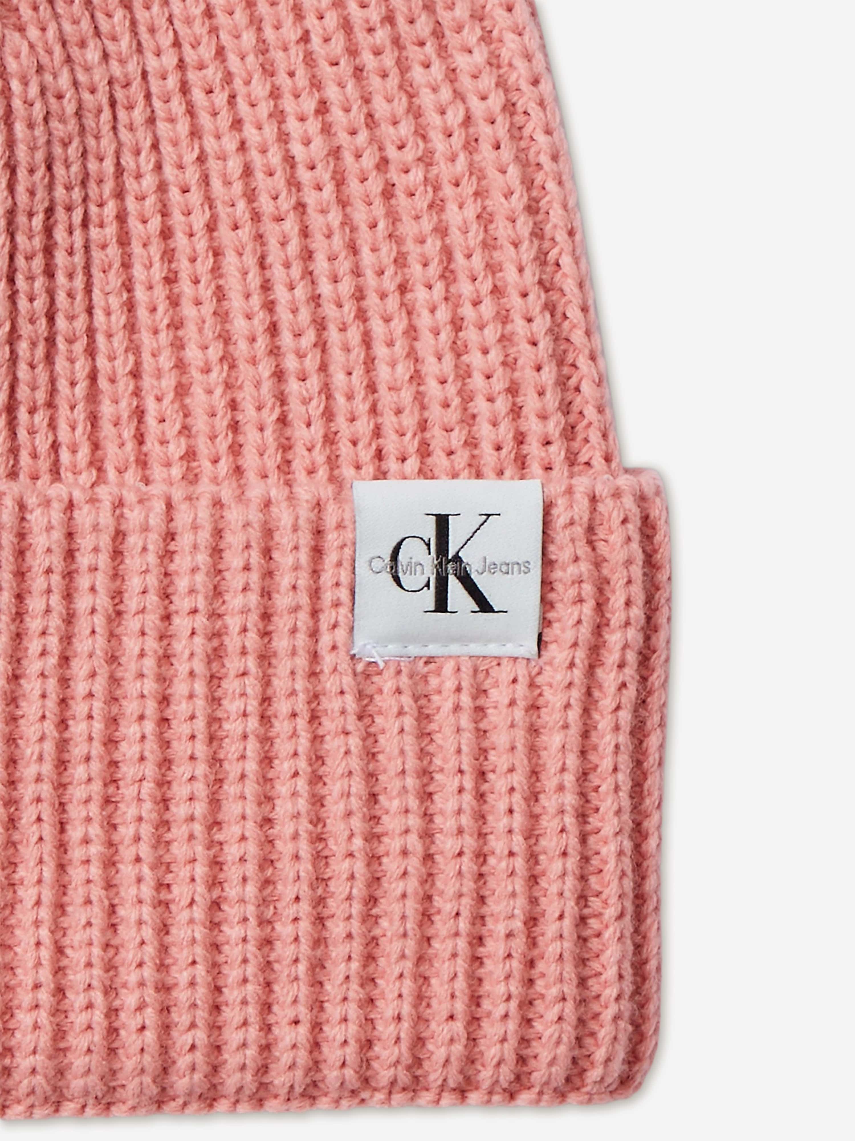 Calvin Klein Girls Monogram Rib Beanie in Pink
