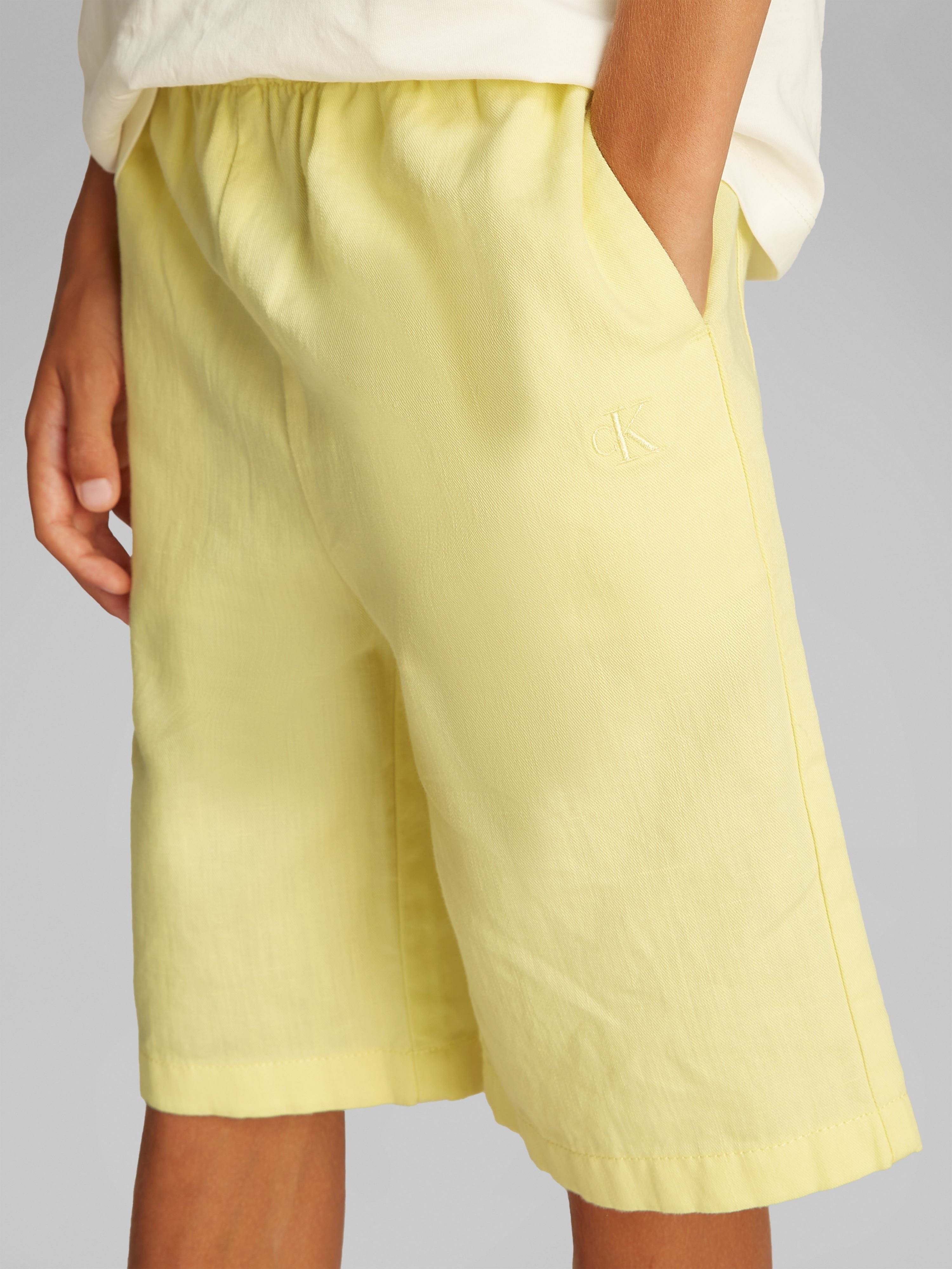 Calvin Klein Boys Linen Relaxed Shorts in Yellow