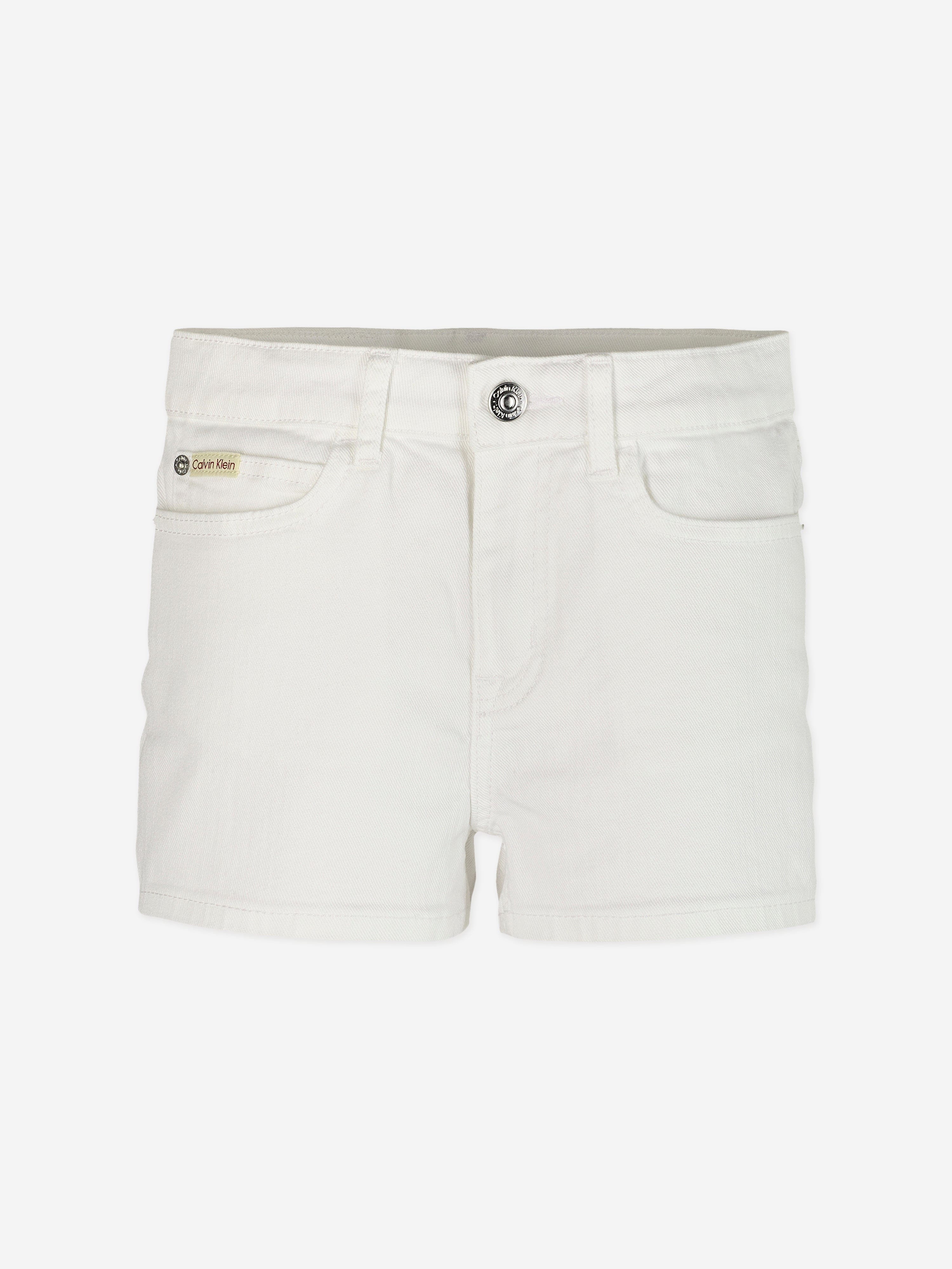 Calvin Klein Girls Relaxed Denim Shorts in White