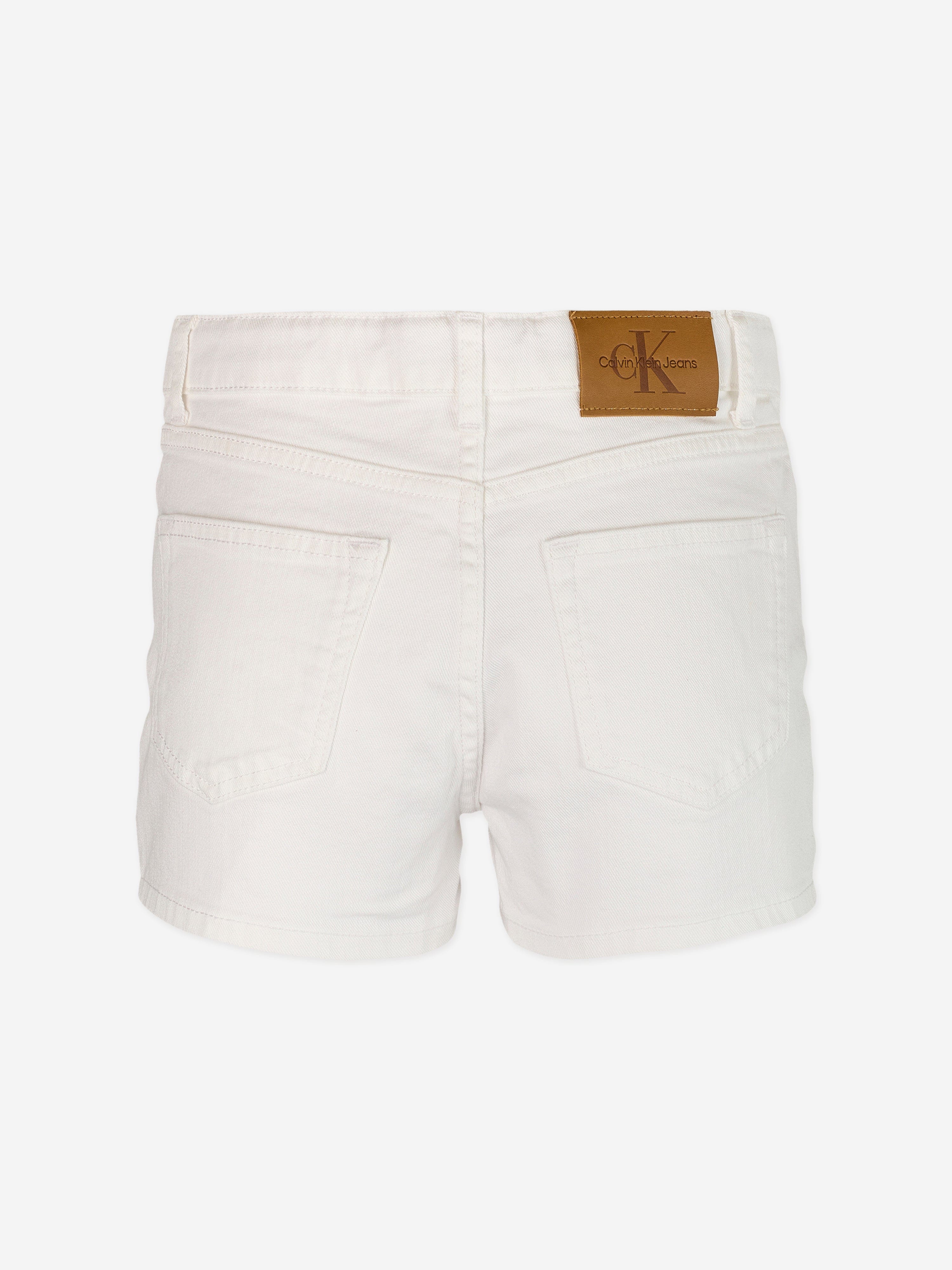Calvin Klein Girls Relaxed Denim Shorts in White
