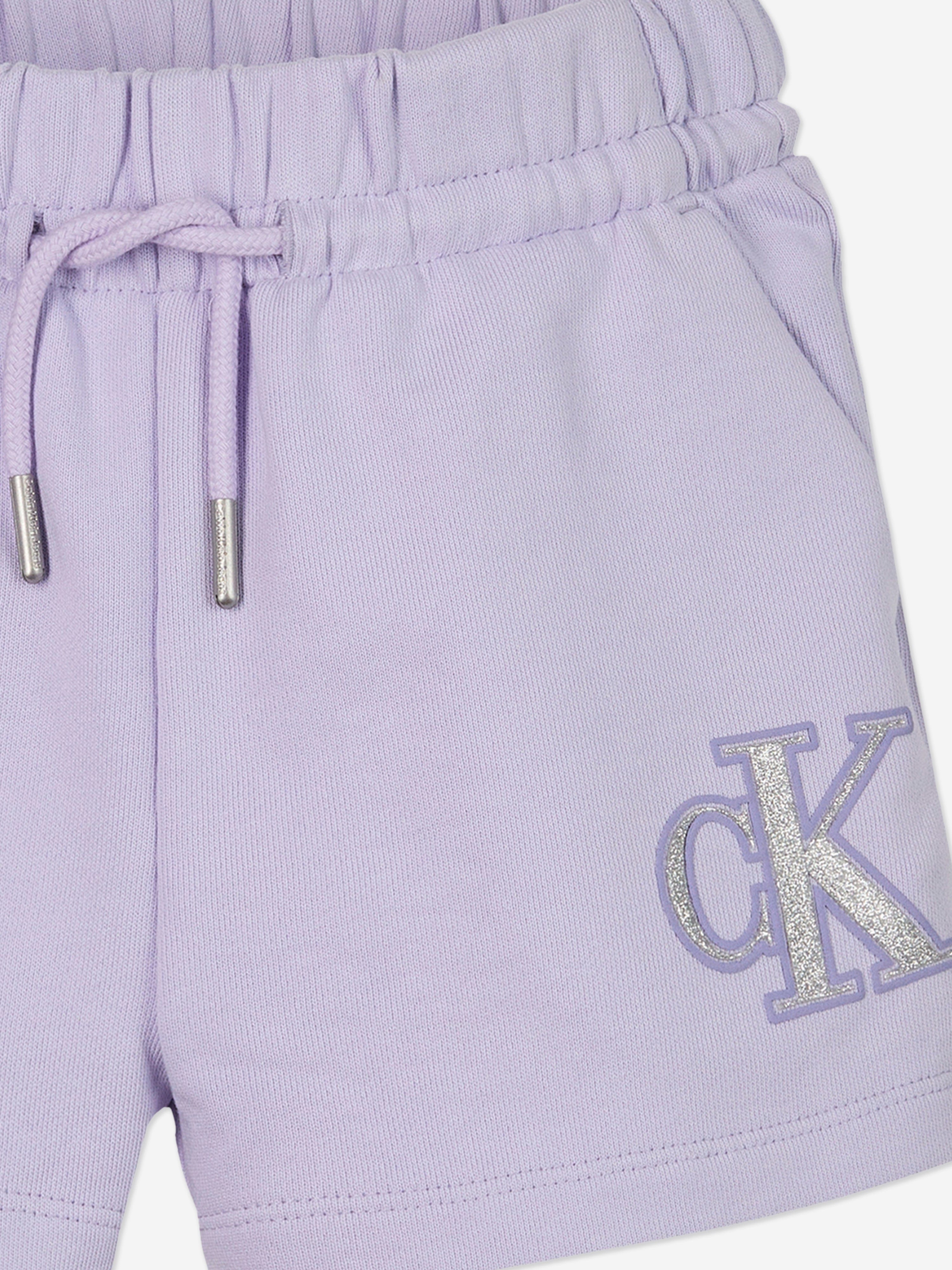 Calvin Klein Girls Metallic CK Shorts in Purple