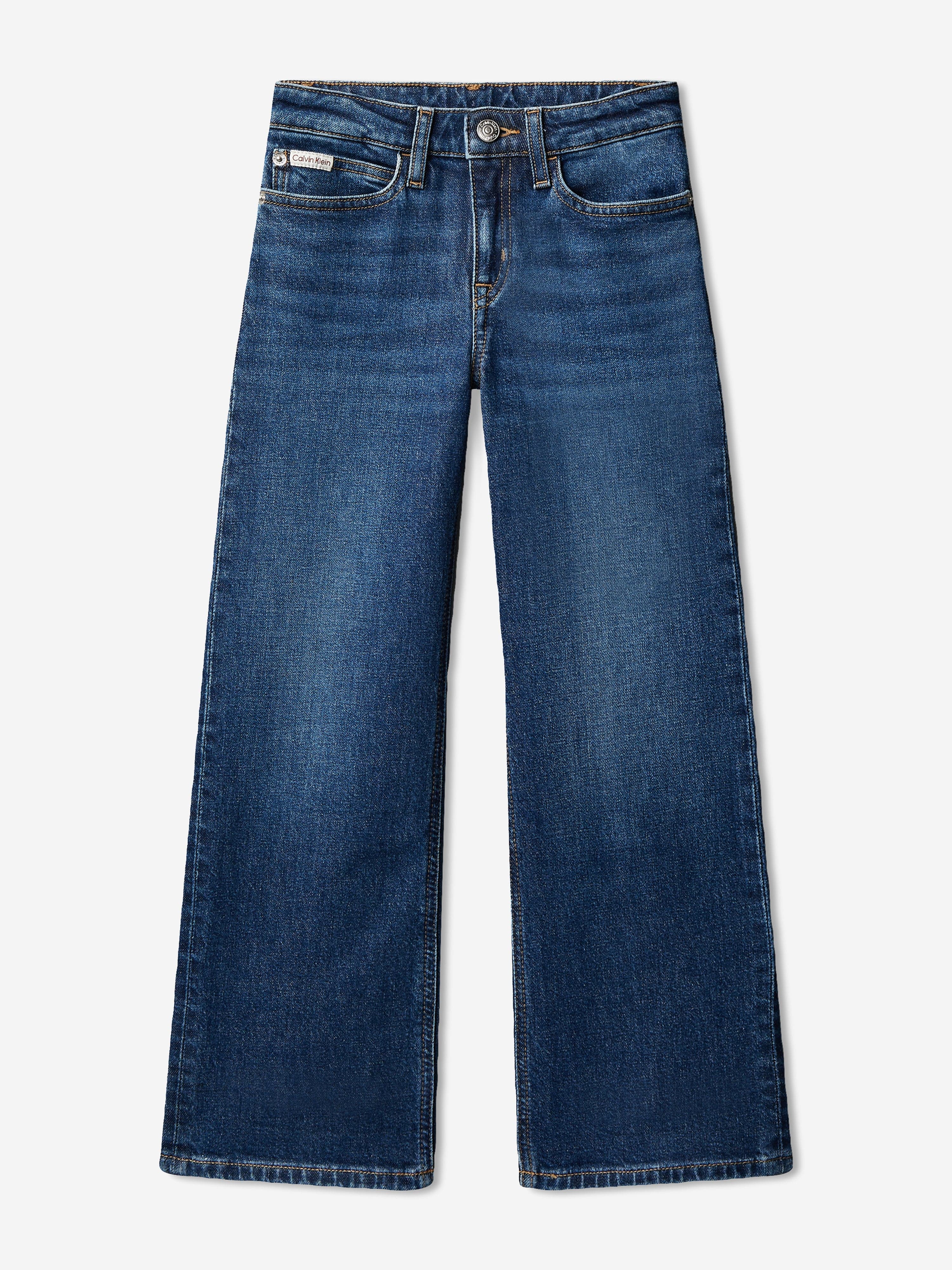 Calvin Klein Girls HR Wide Leg Jeans in Blue