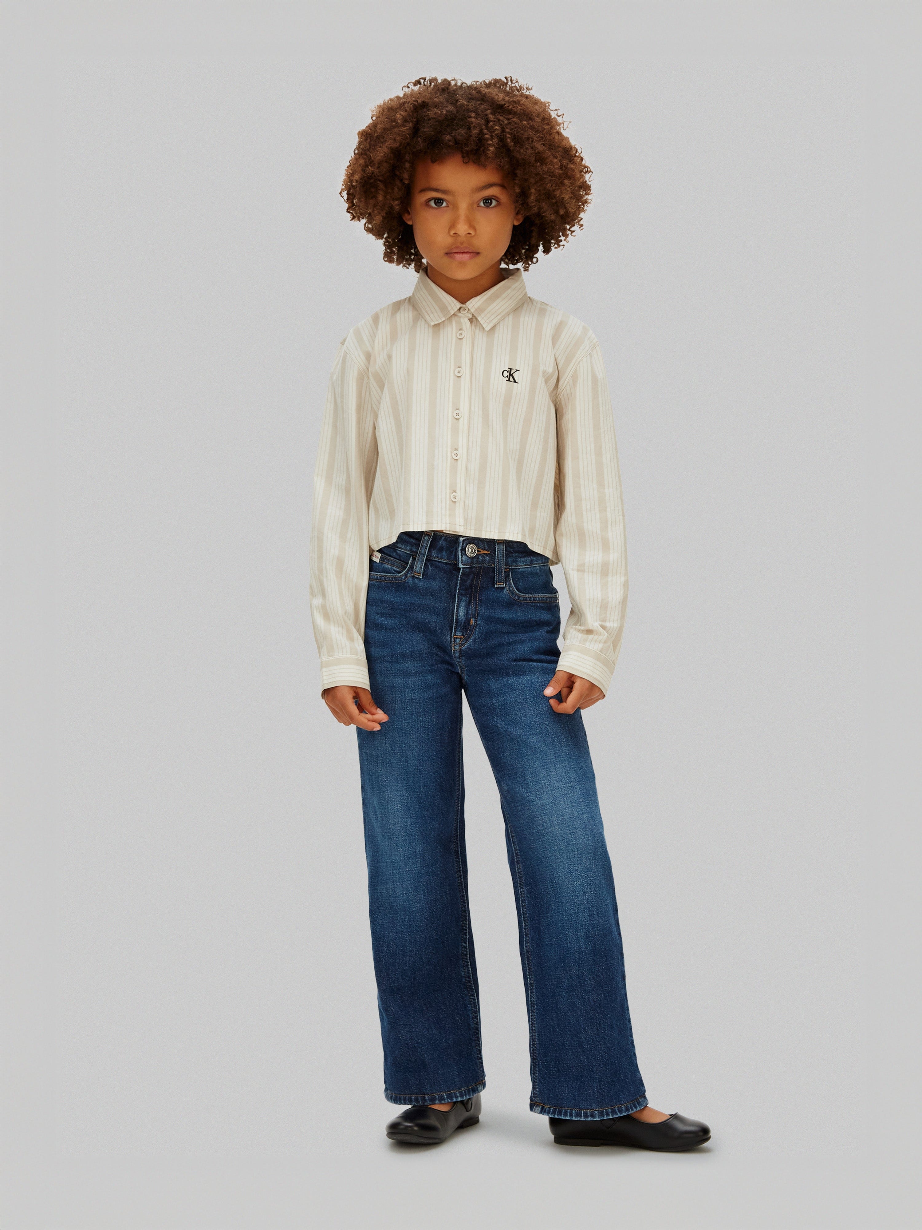 Calvin Klein Girls HR Wide Leg Jeans in Blue