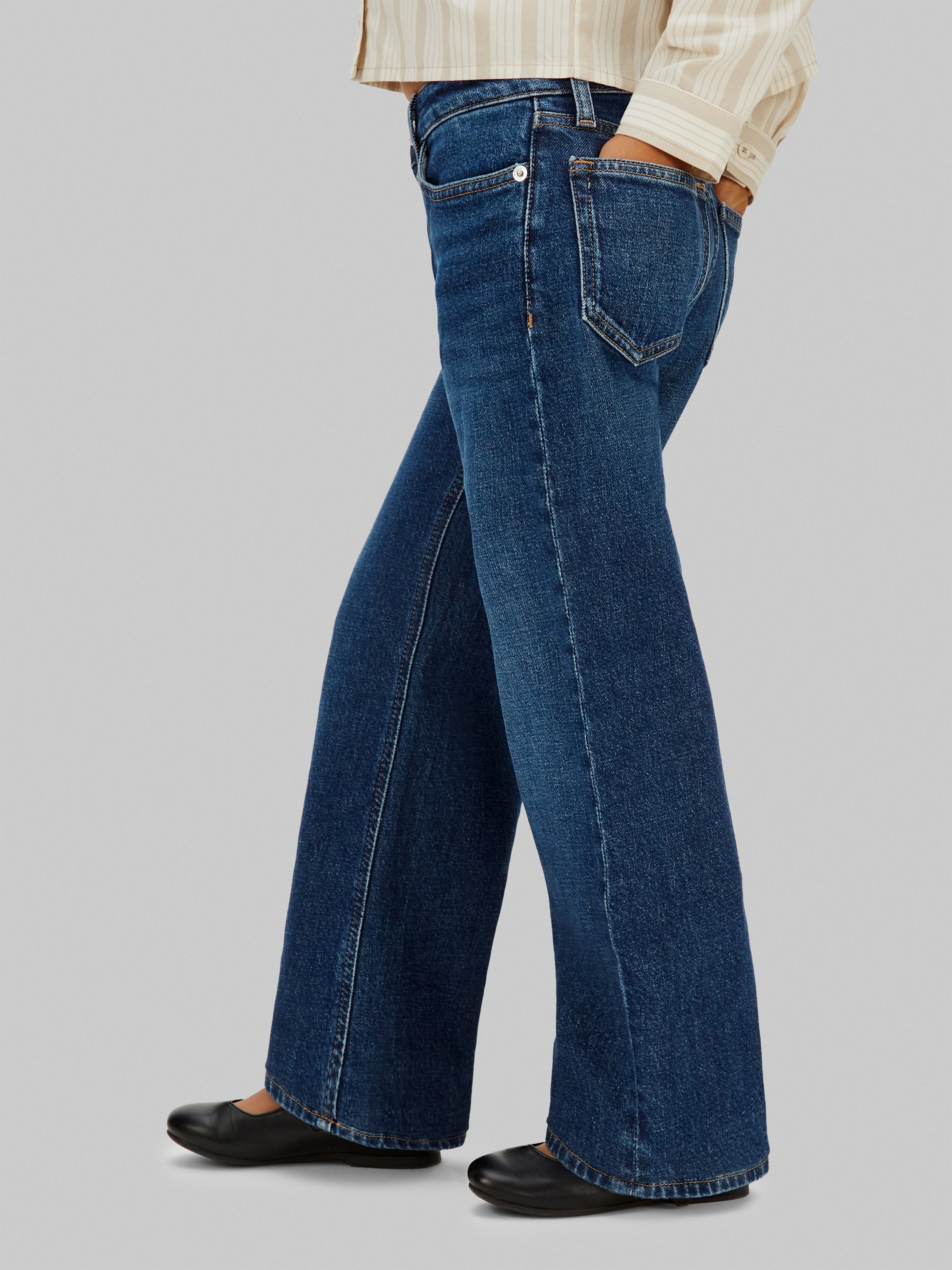 Calvin Klein Girls HR Wide Leg Jeans in Blue