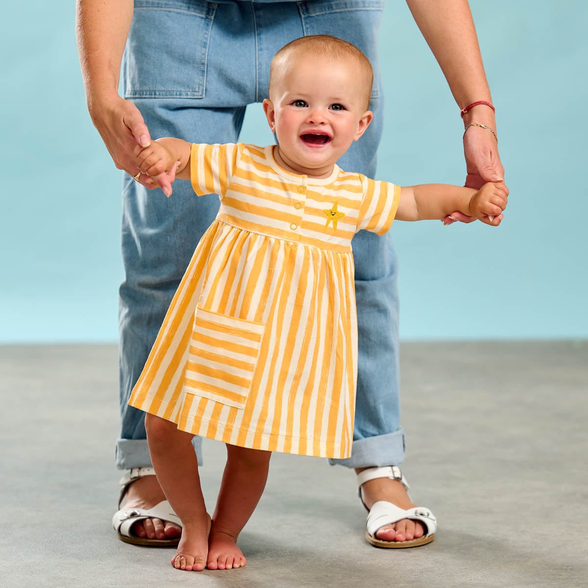 The Bonnie Mob Girls Cari Striped Pocket Dress in Orange