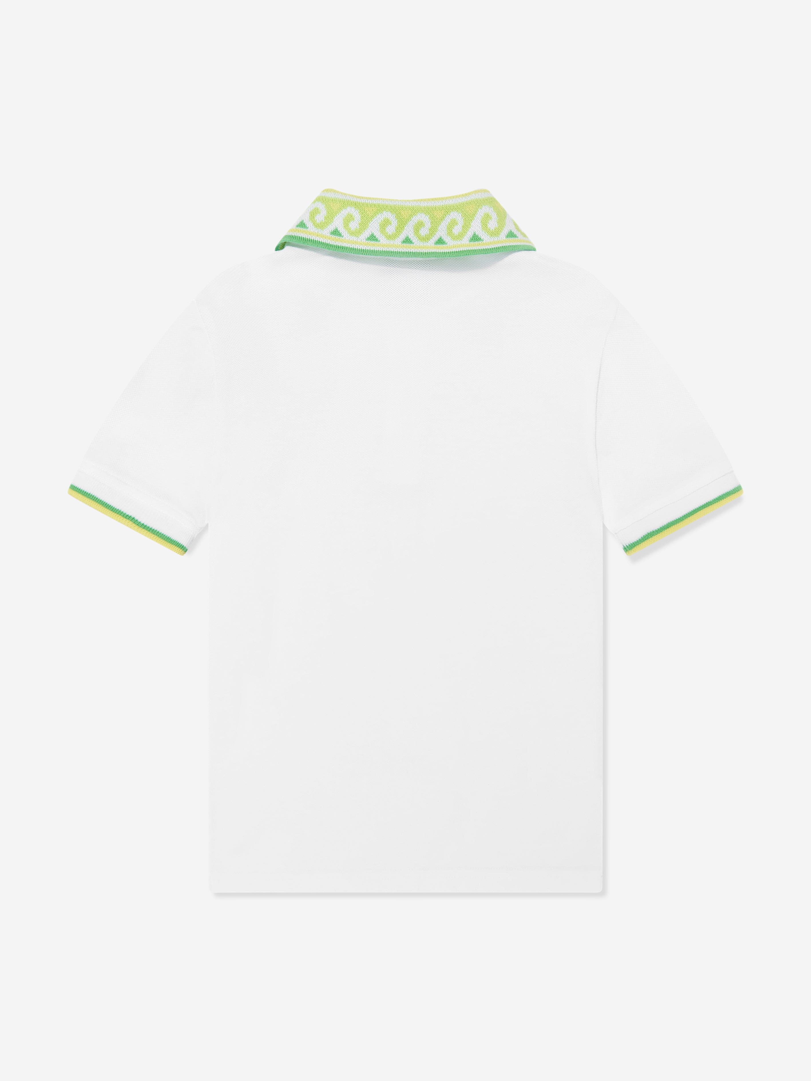 Casablanca Boys Laurel Collar Polo Shirt in White