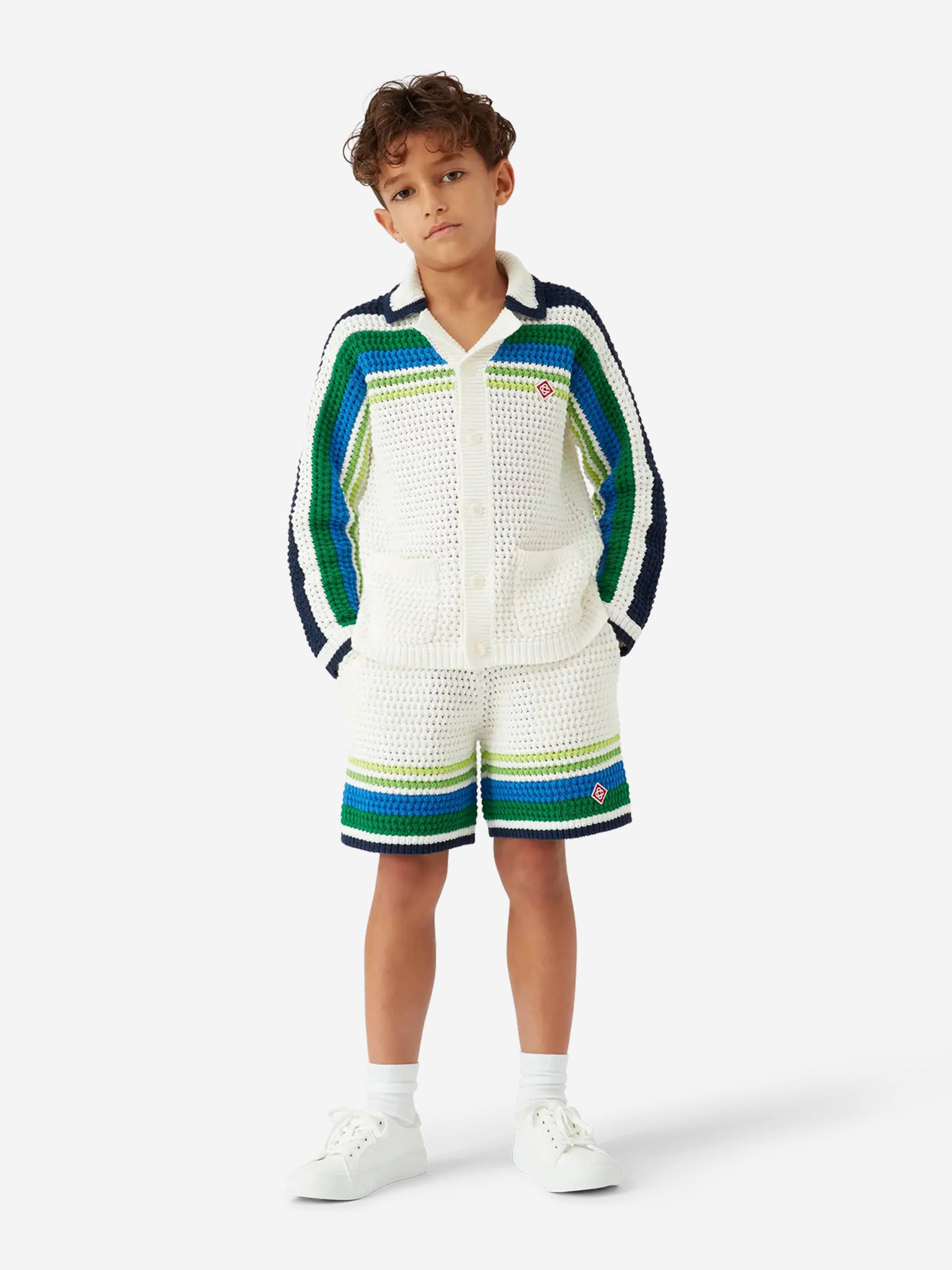 Casablanca Boys Stripe Knit Shirt in White