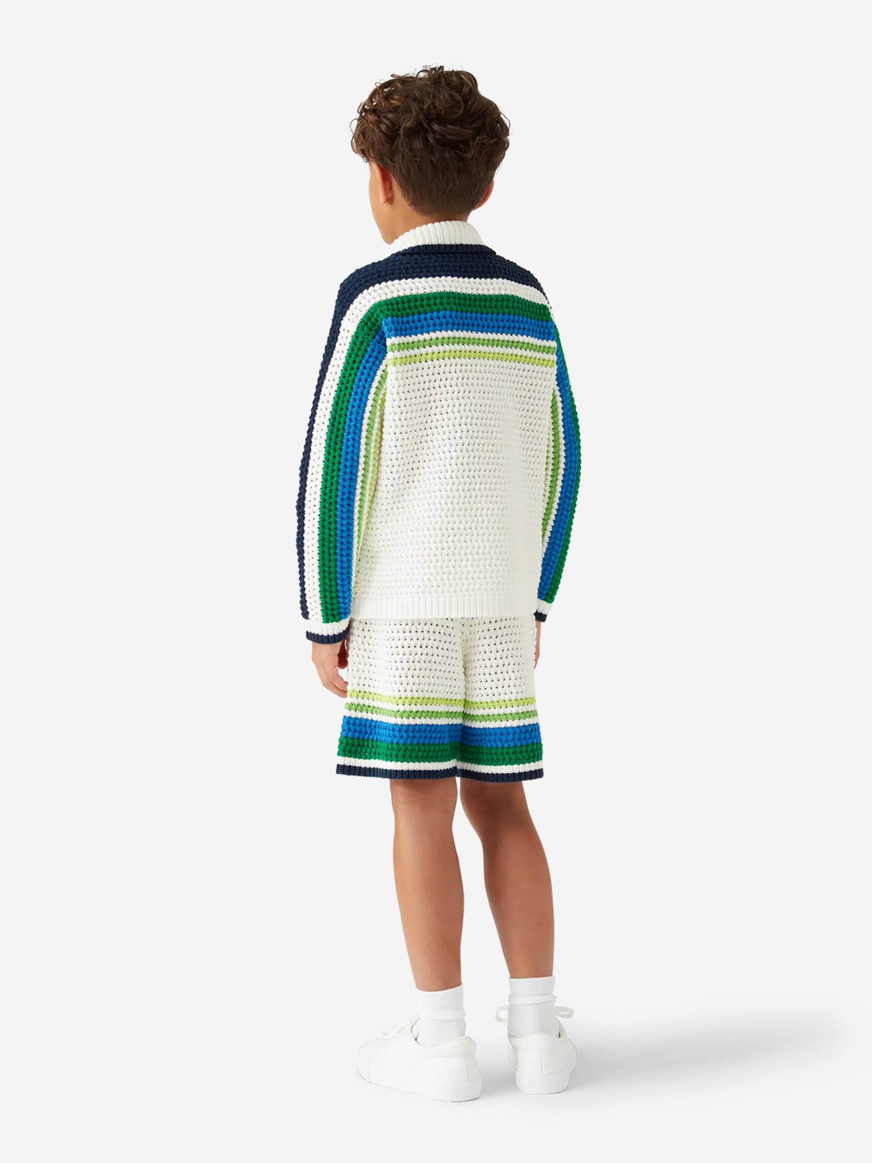 Casablanca Boys Stripe Knit Shirt in White