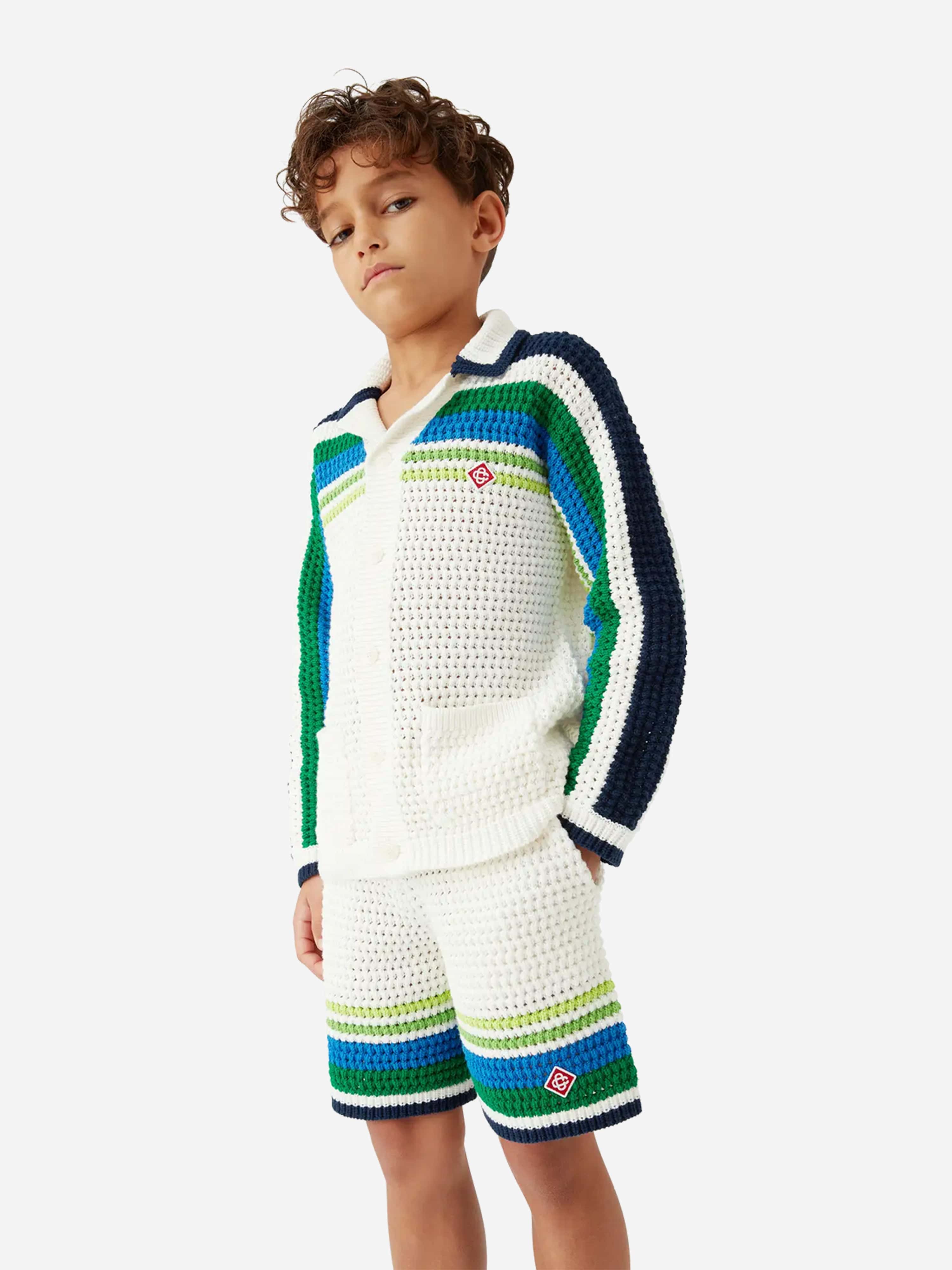 Casablanca Boys Stripe Knit Shorts in White