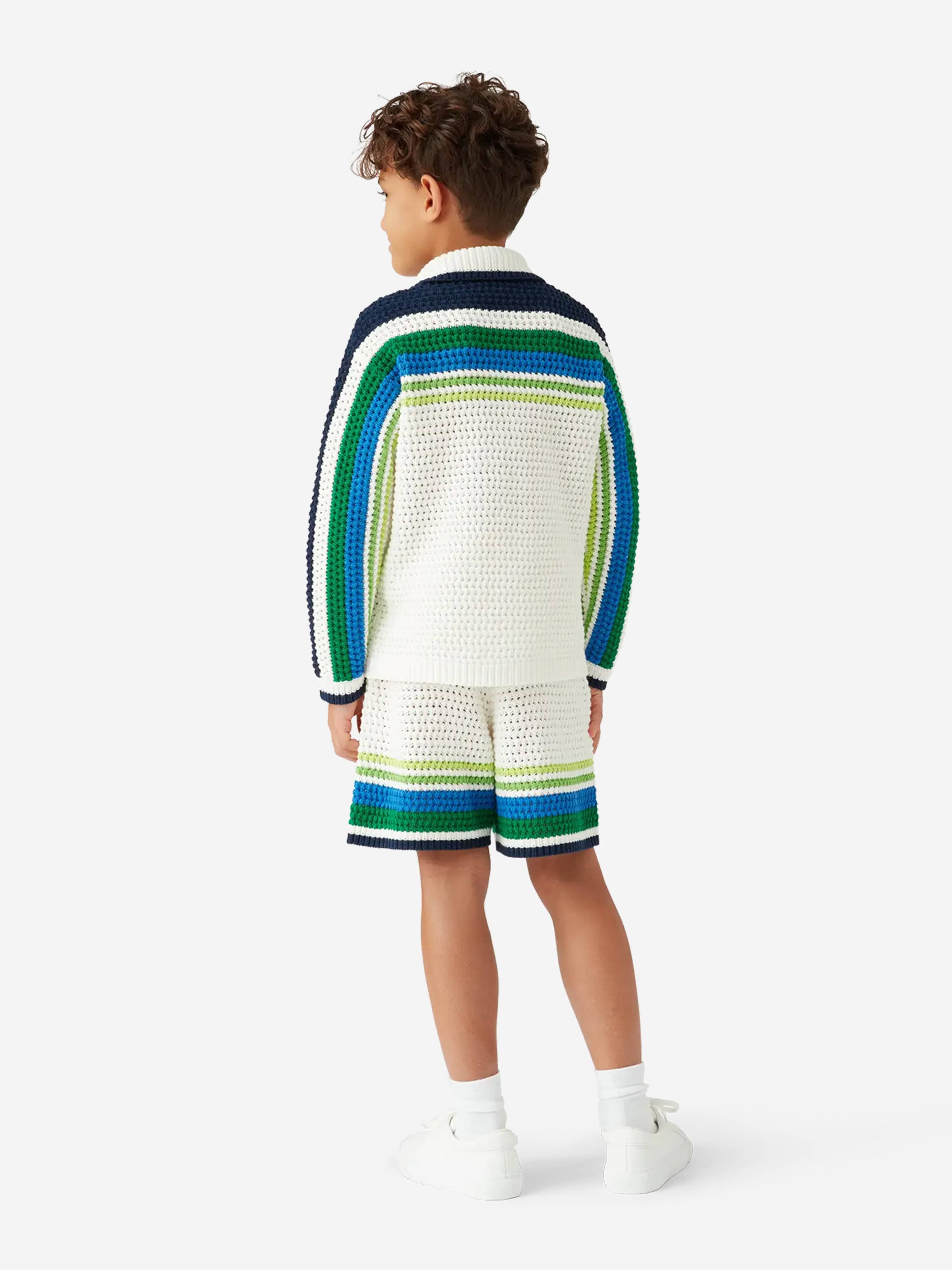Casablanca Boys Stripe Knit Shorts in White