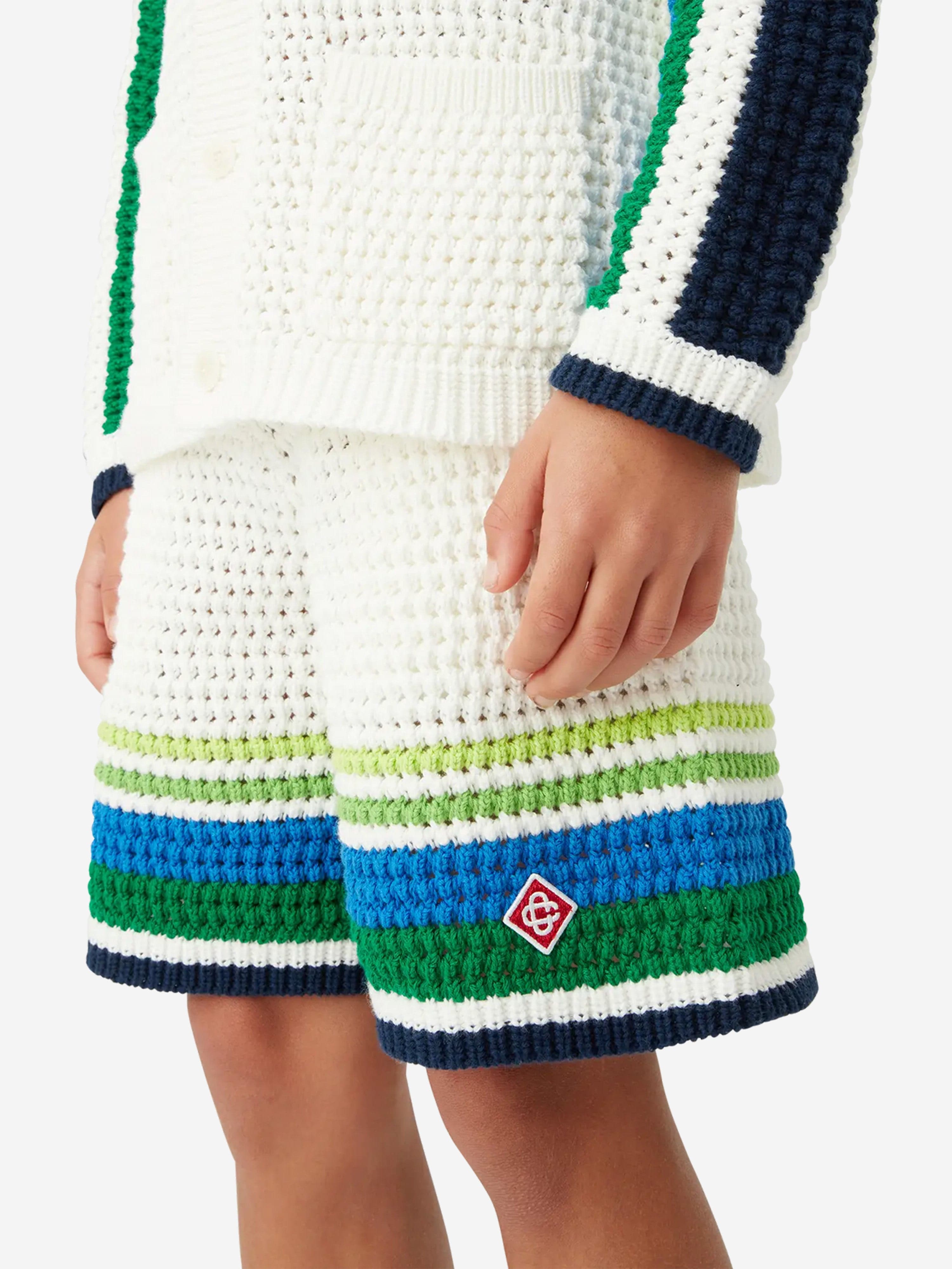 Casablanca Boys Stripe Knit Shorts in White
