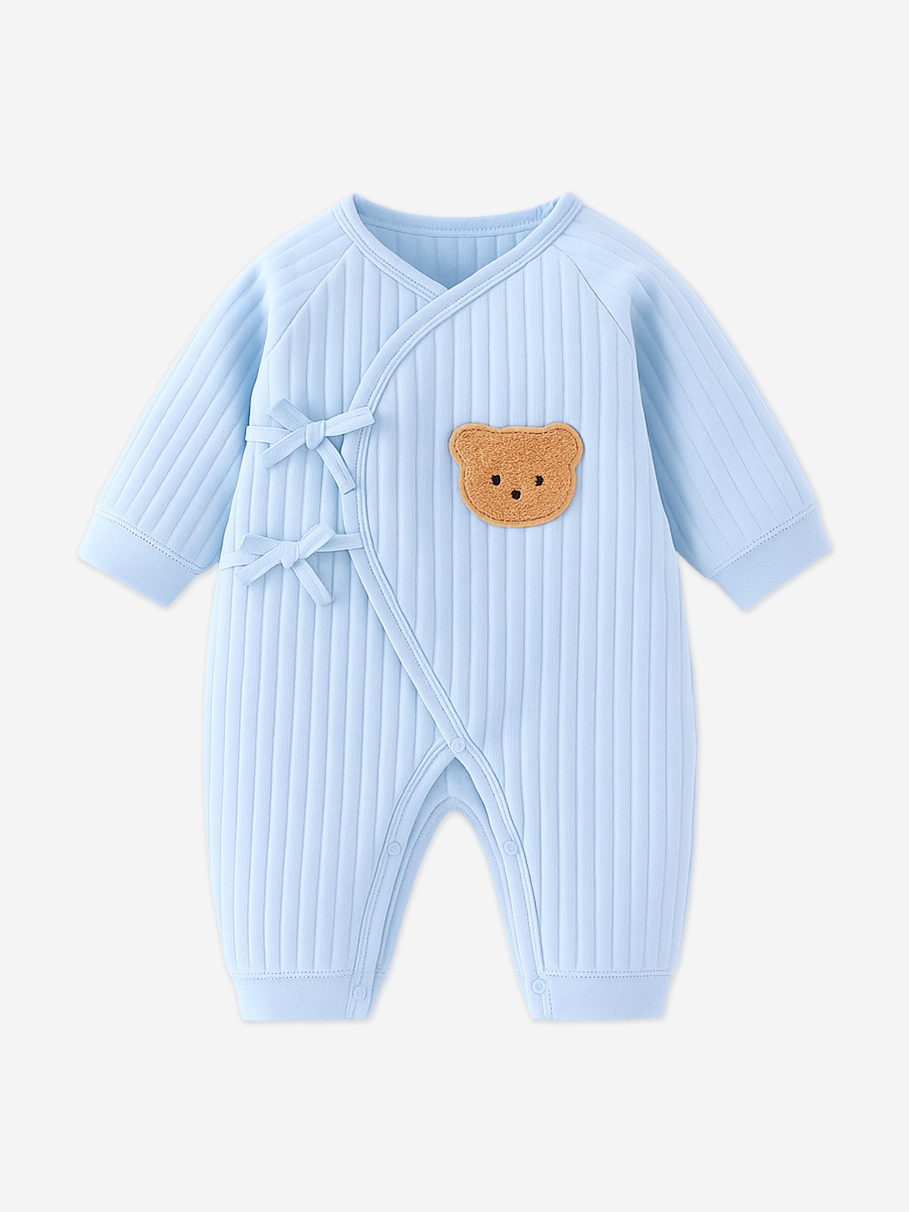Cozy Crew Club Baby Boys The Teddy Bear Boucle Wrap Baby Grow Romper in Blue