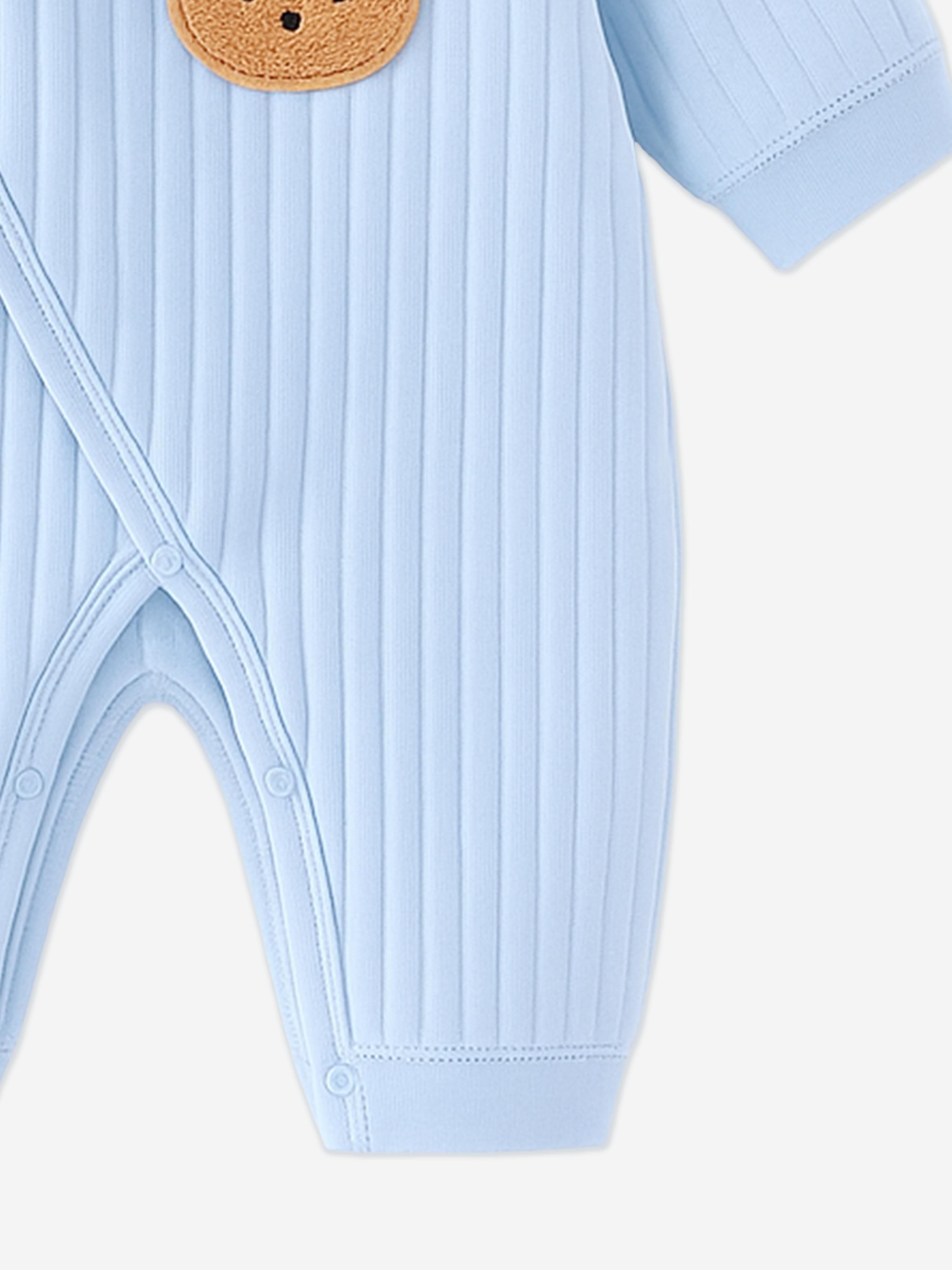 Cozy Crew Club Baby Boys The Teddy Bear Boucle Wrap Baby Grow Romper in Blue