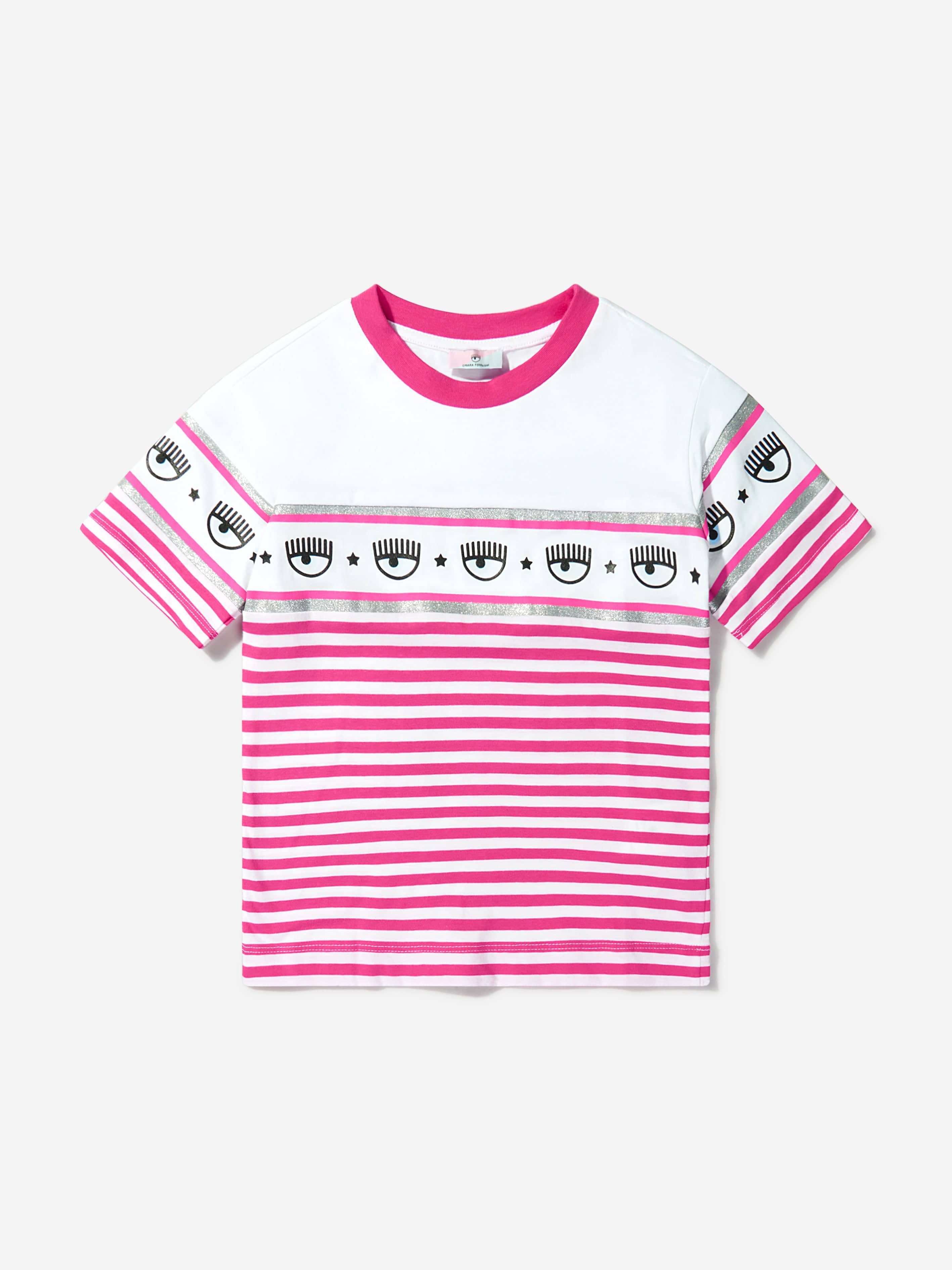 Chiara Ferragni Girls Cotton Jersey Striped Logo T-Shirt