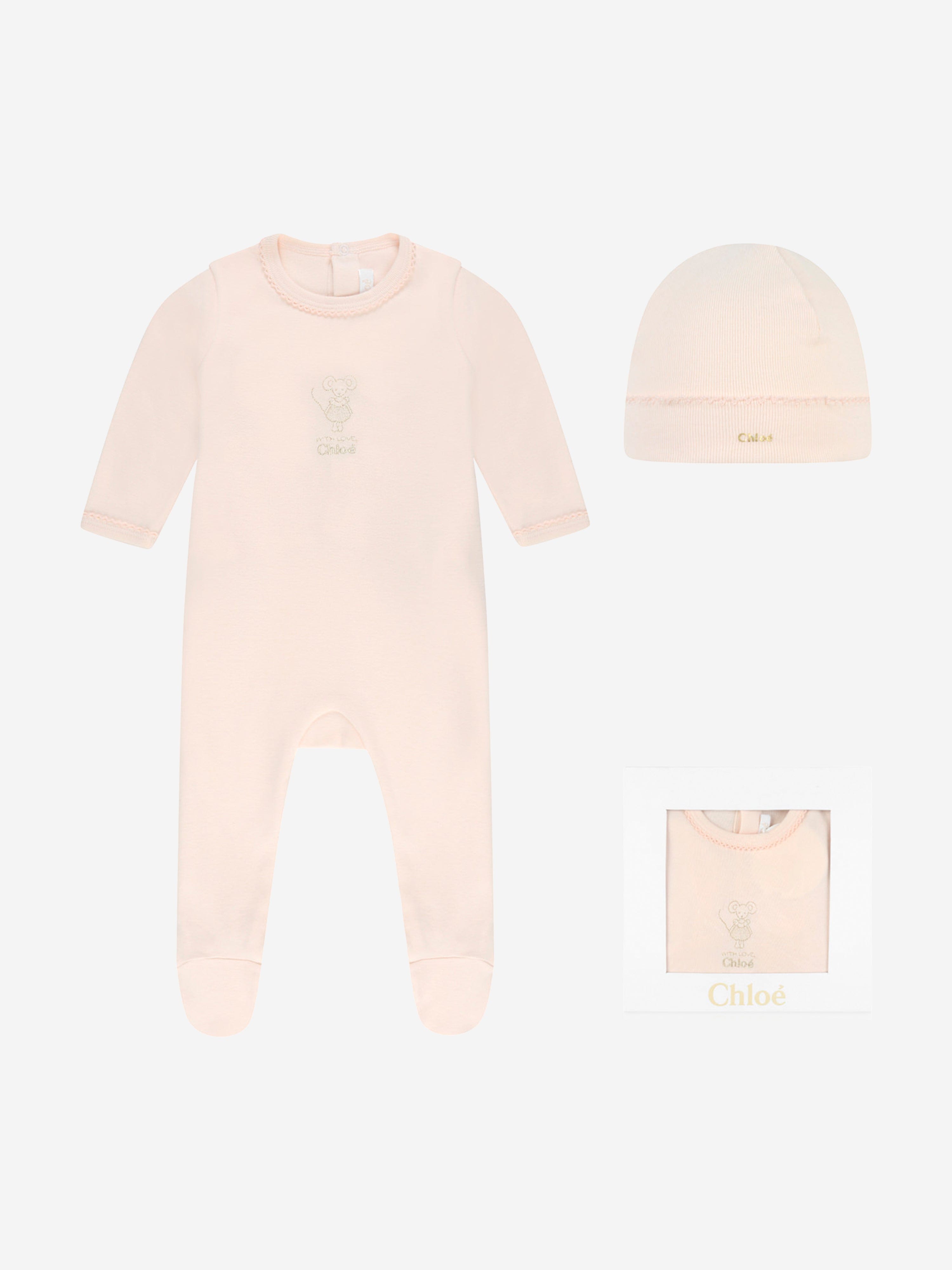 Chloe Girls Pink Cotton Babygrow Gift Set