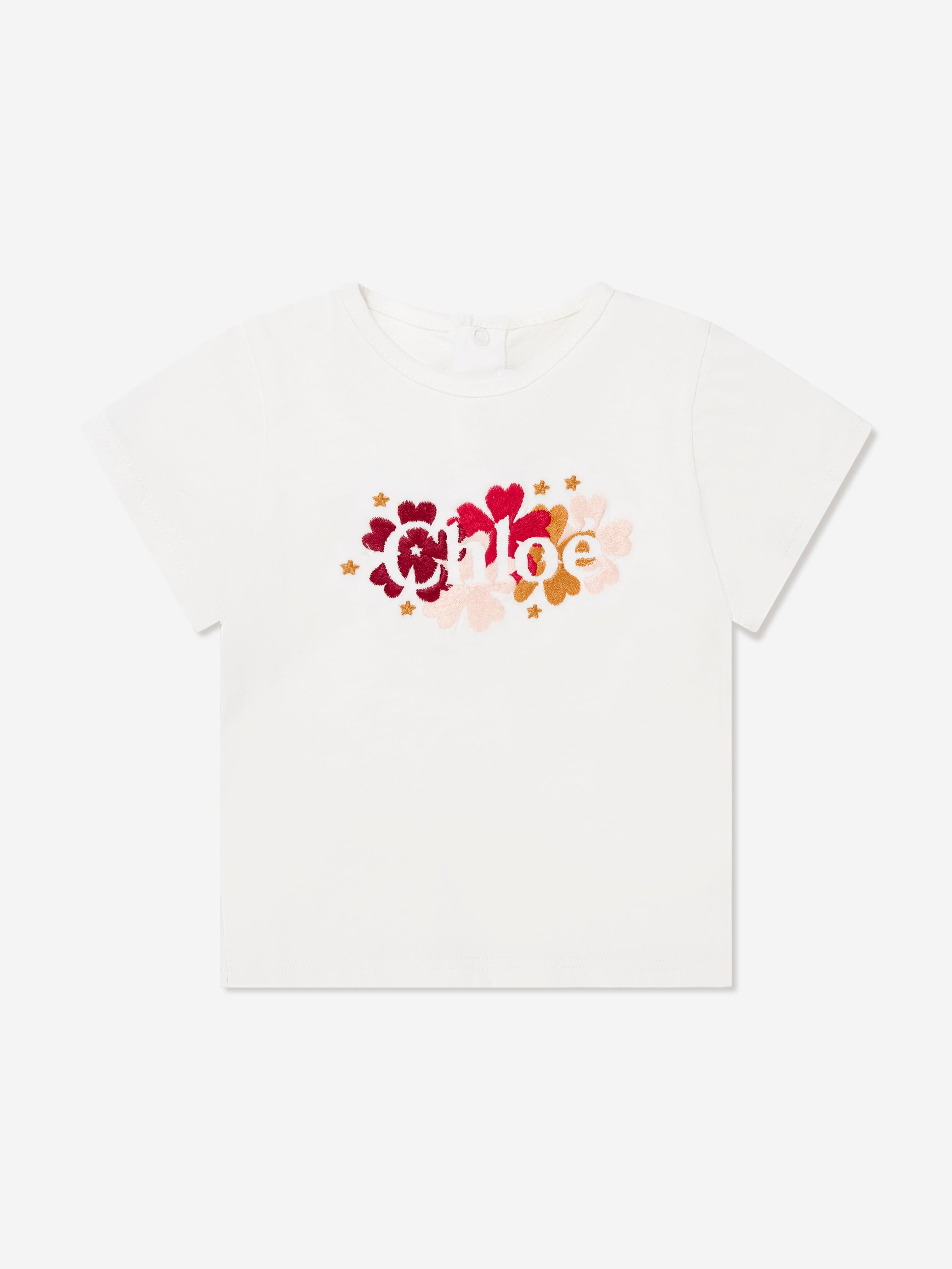 Chloé Baby Girls Organic Cotton Logo T-Shirt in Ivory