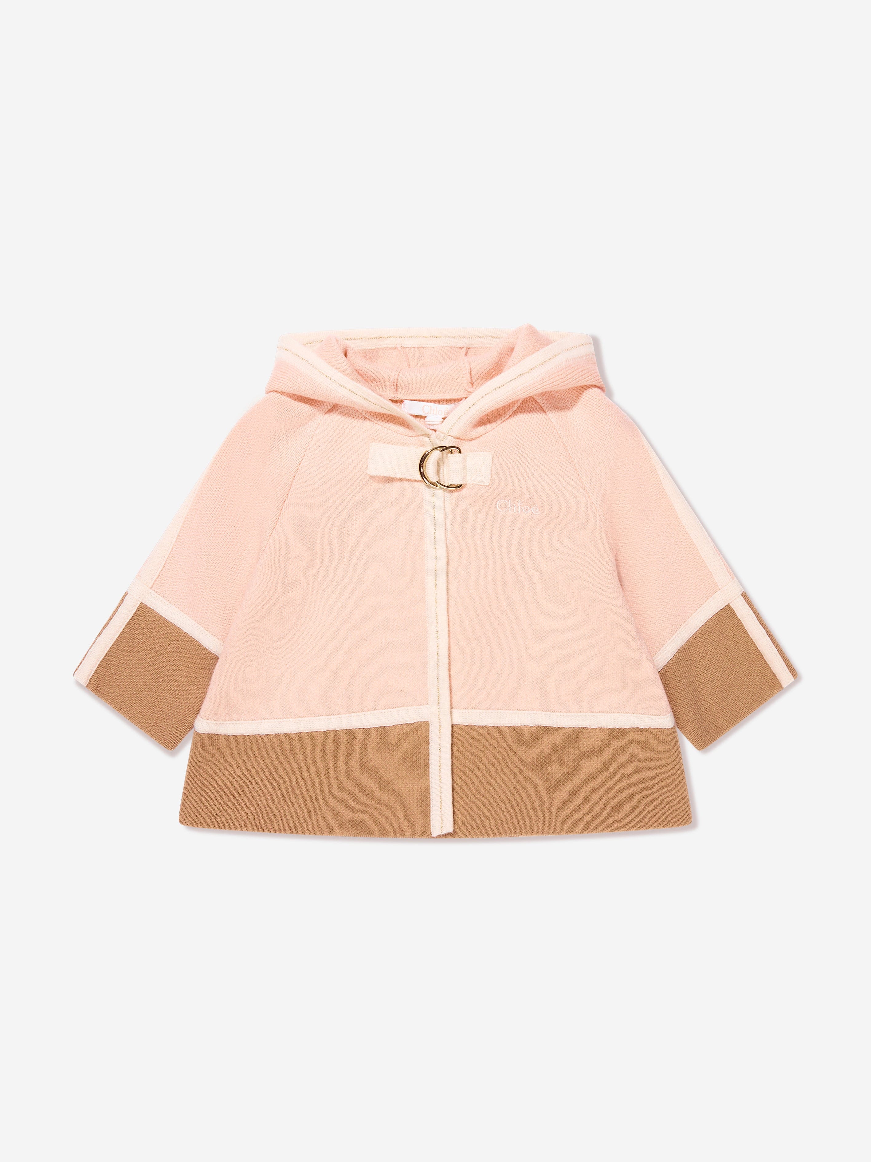 Chloé Baby Girls Two-Tone Knitted Coat in Pink