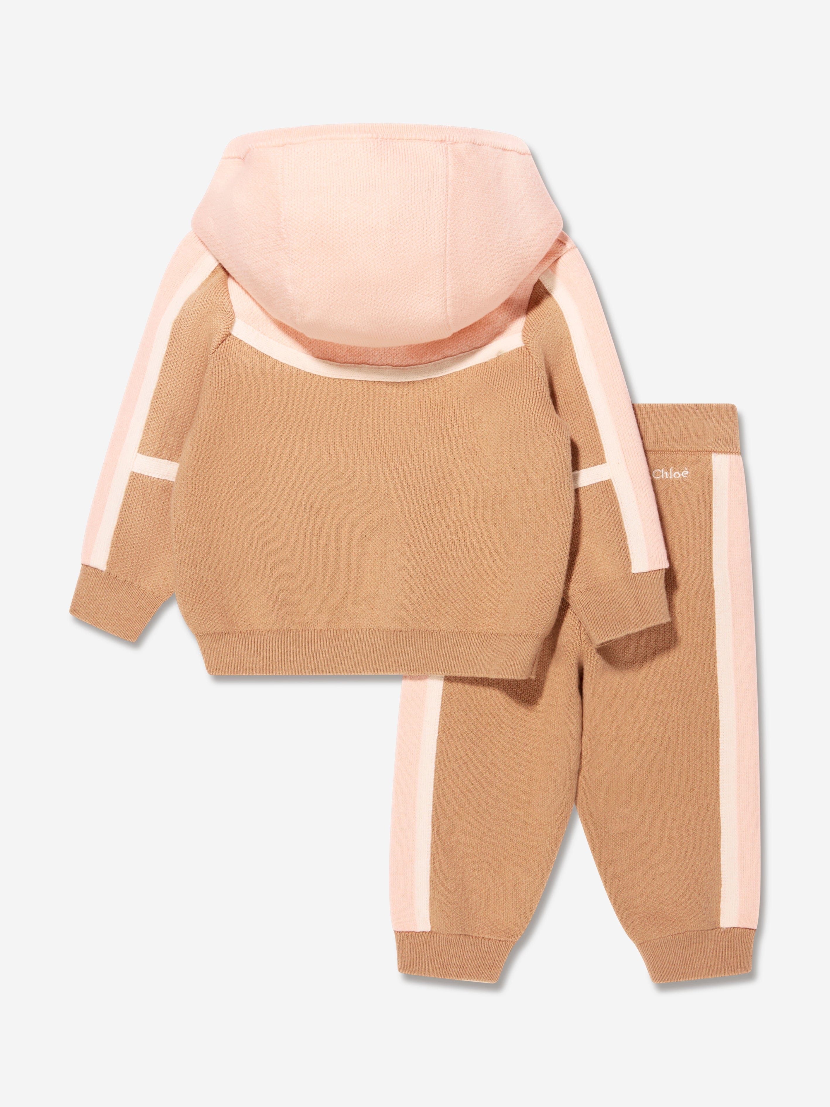 Chloé Baby Girls Two-Tone Knitted Outfit Set in Beige