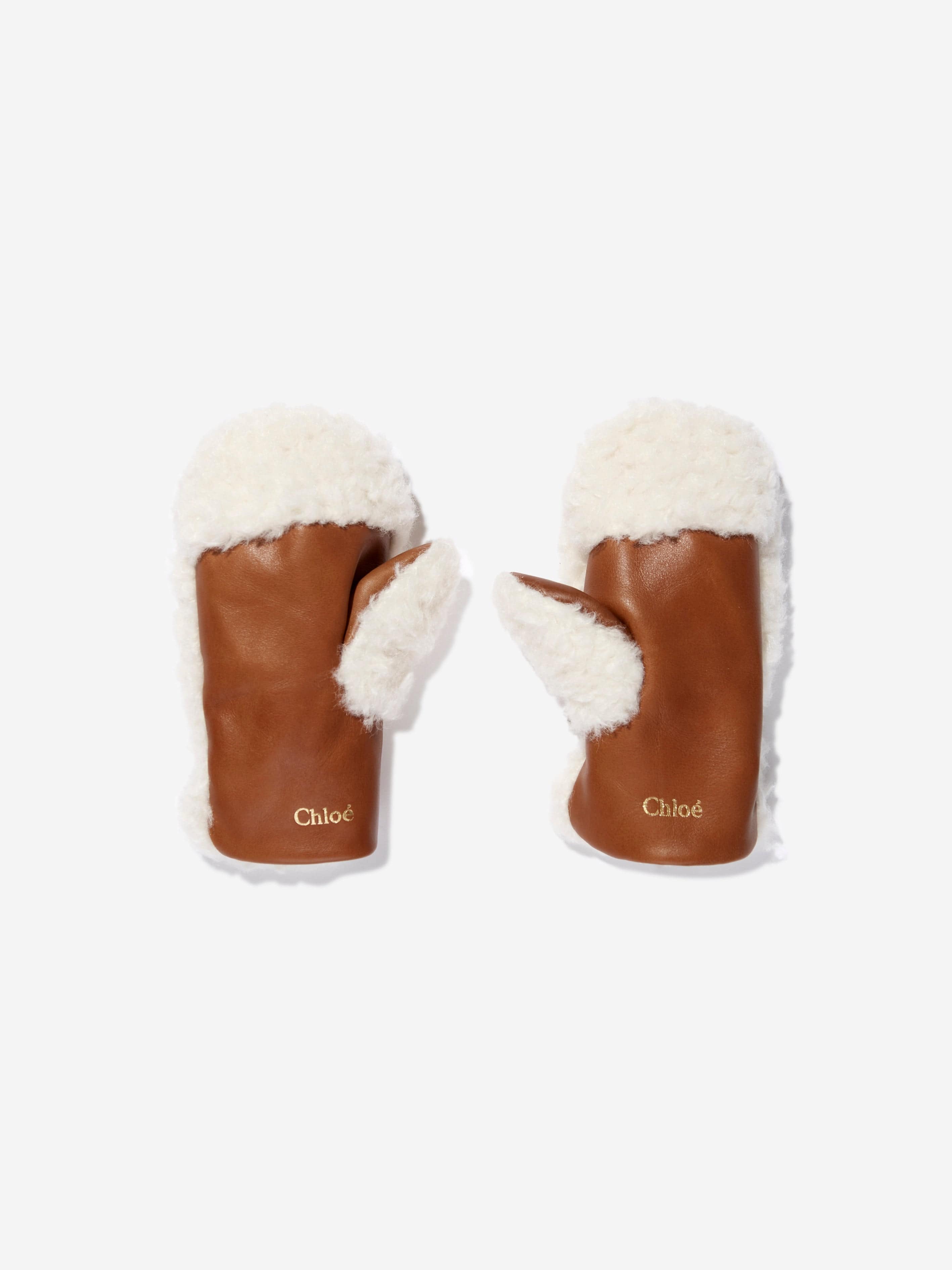 Chloé Girls Fleece Mittens in Ivory