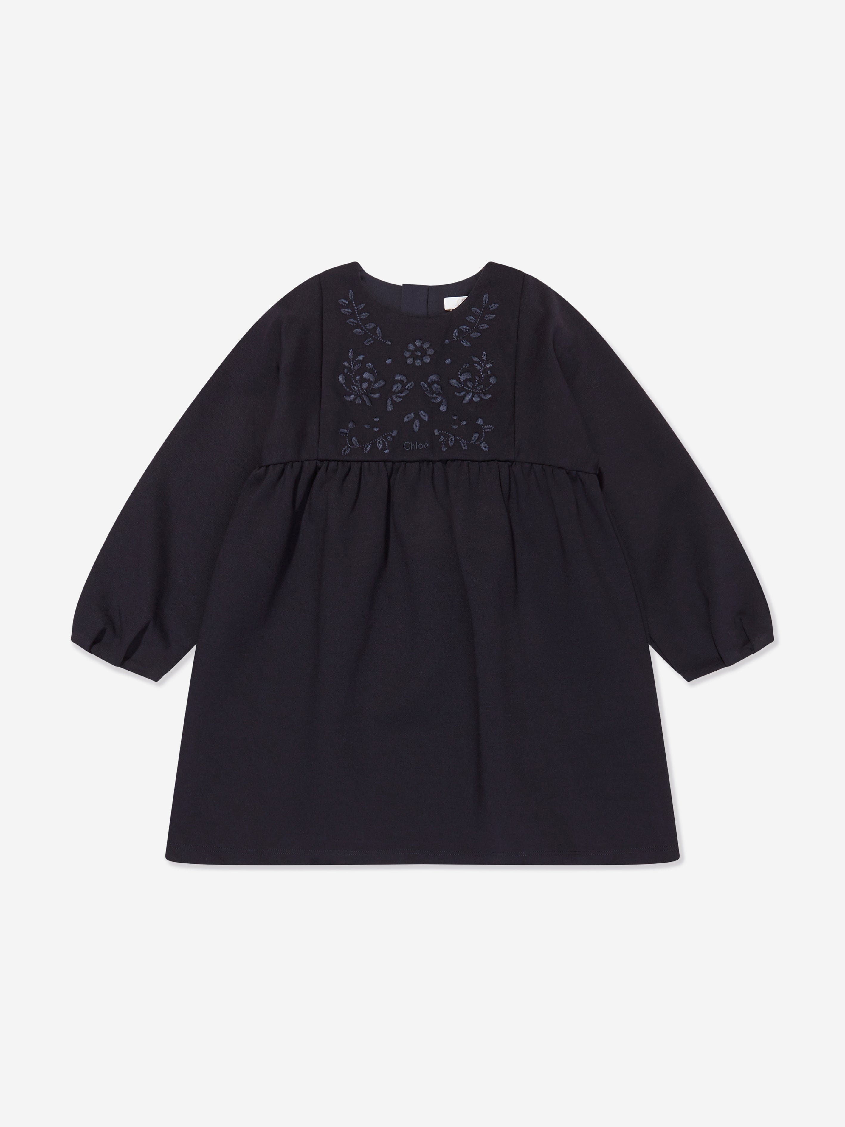 Chloé Girls Embroidered Milano Dress in Navy