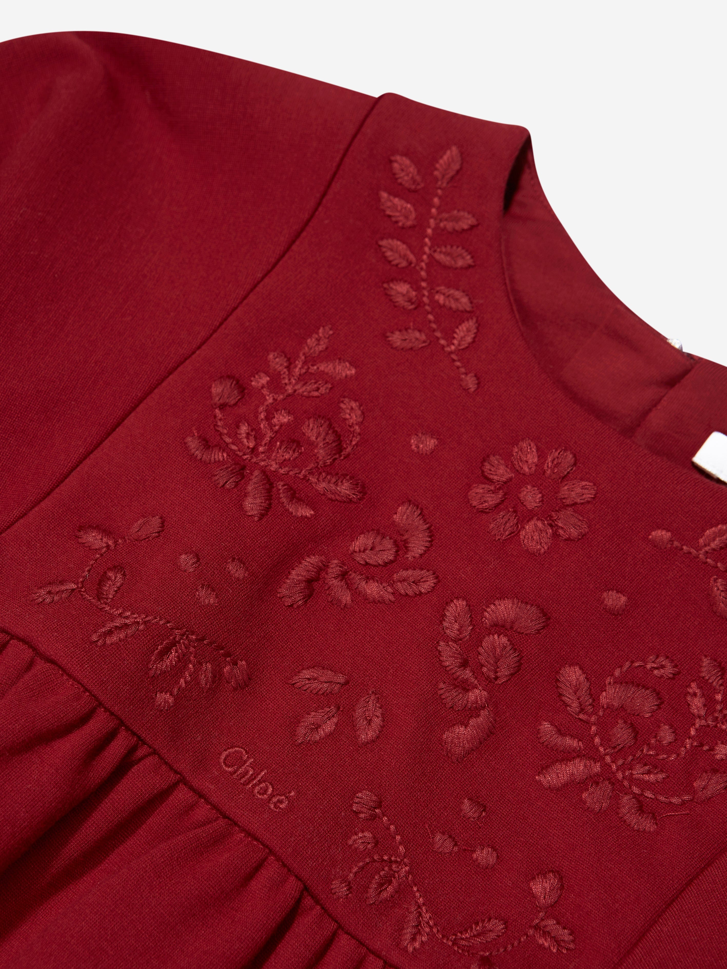 Chloé Girls Embroidered Milano Dress in Red