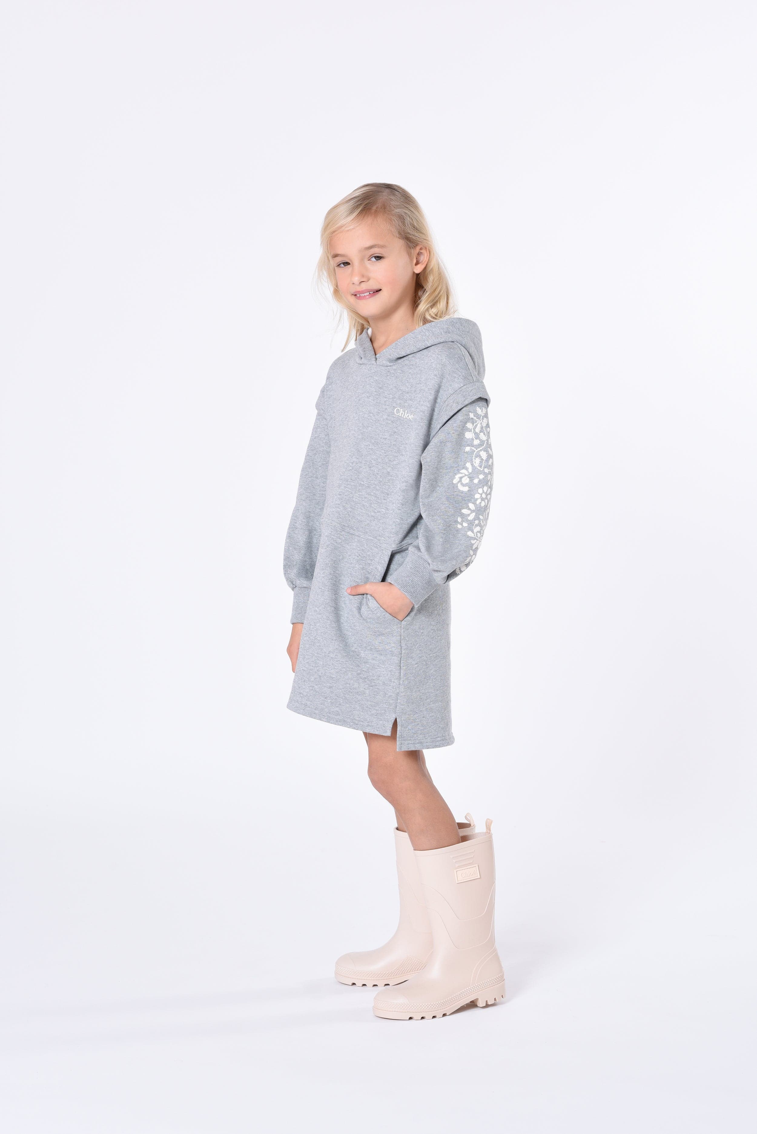 Chloé Girls Hooded Sweater Dress in Grey