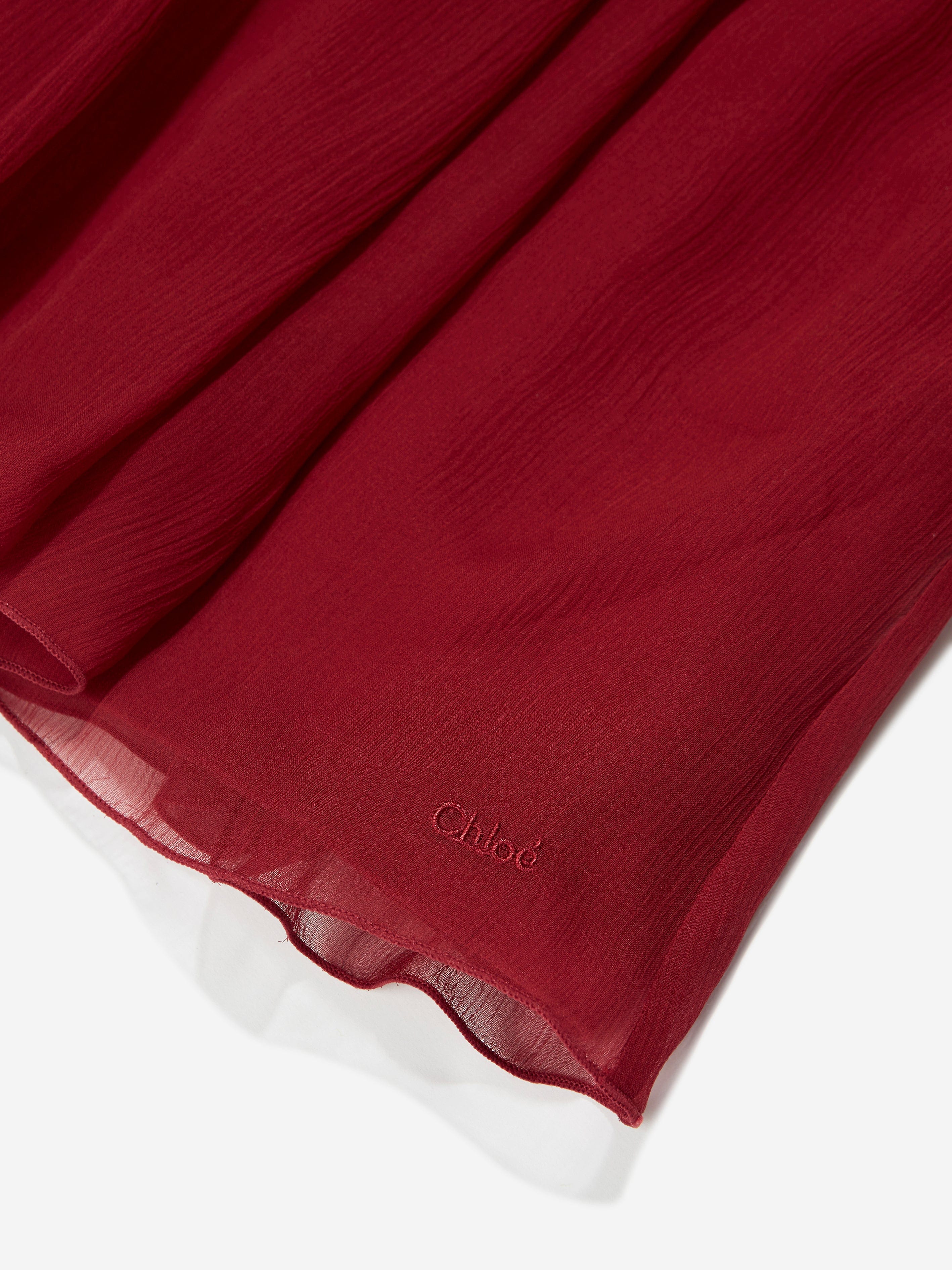 Chloé Girls Pleated Silk Ceremony Dress in Red