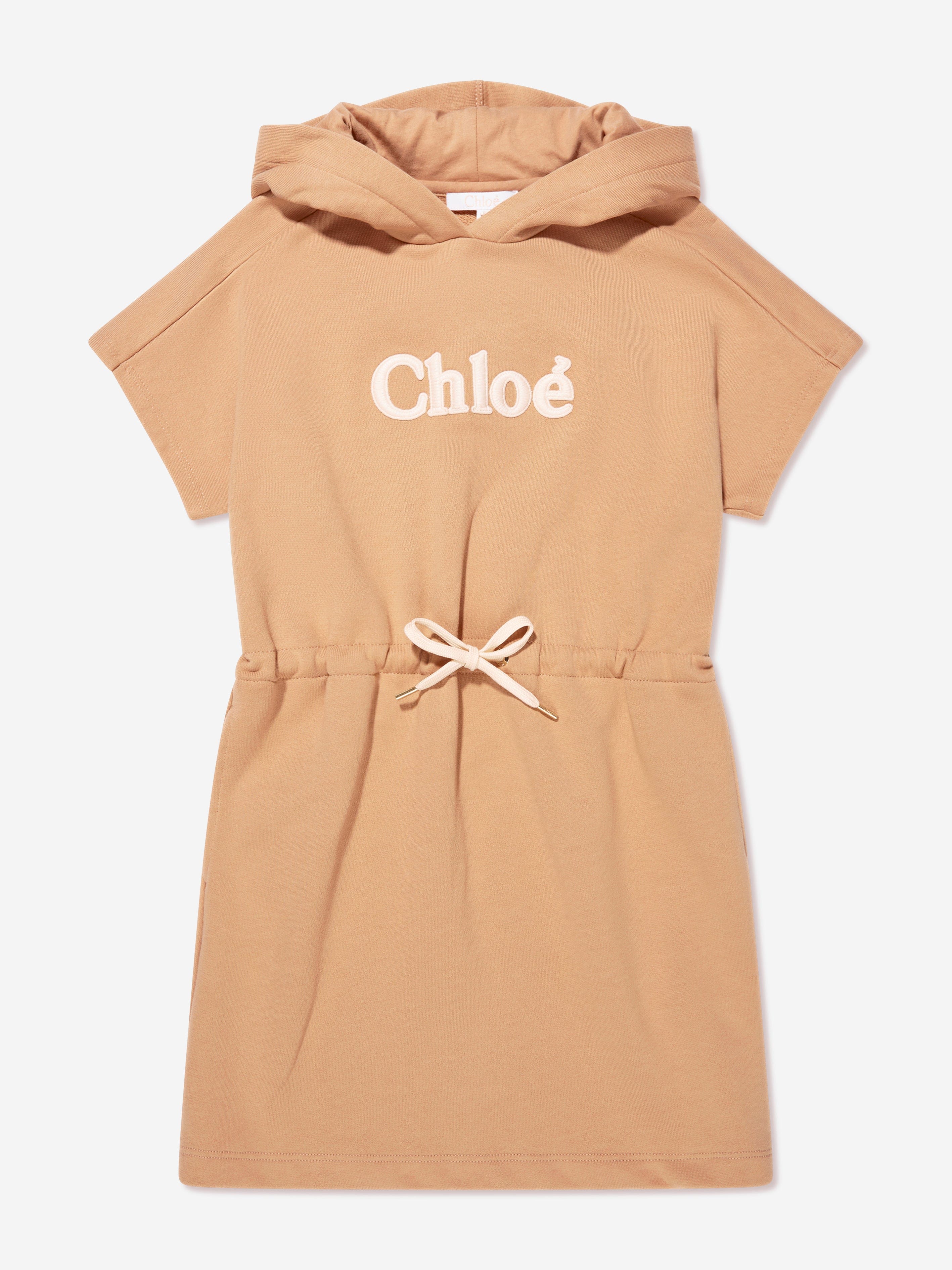 Chloé Girls Hooded Sweater Dress in Beige