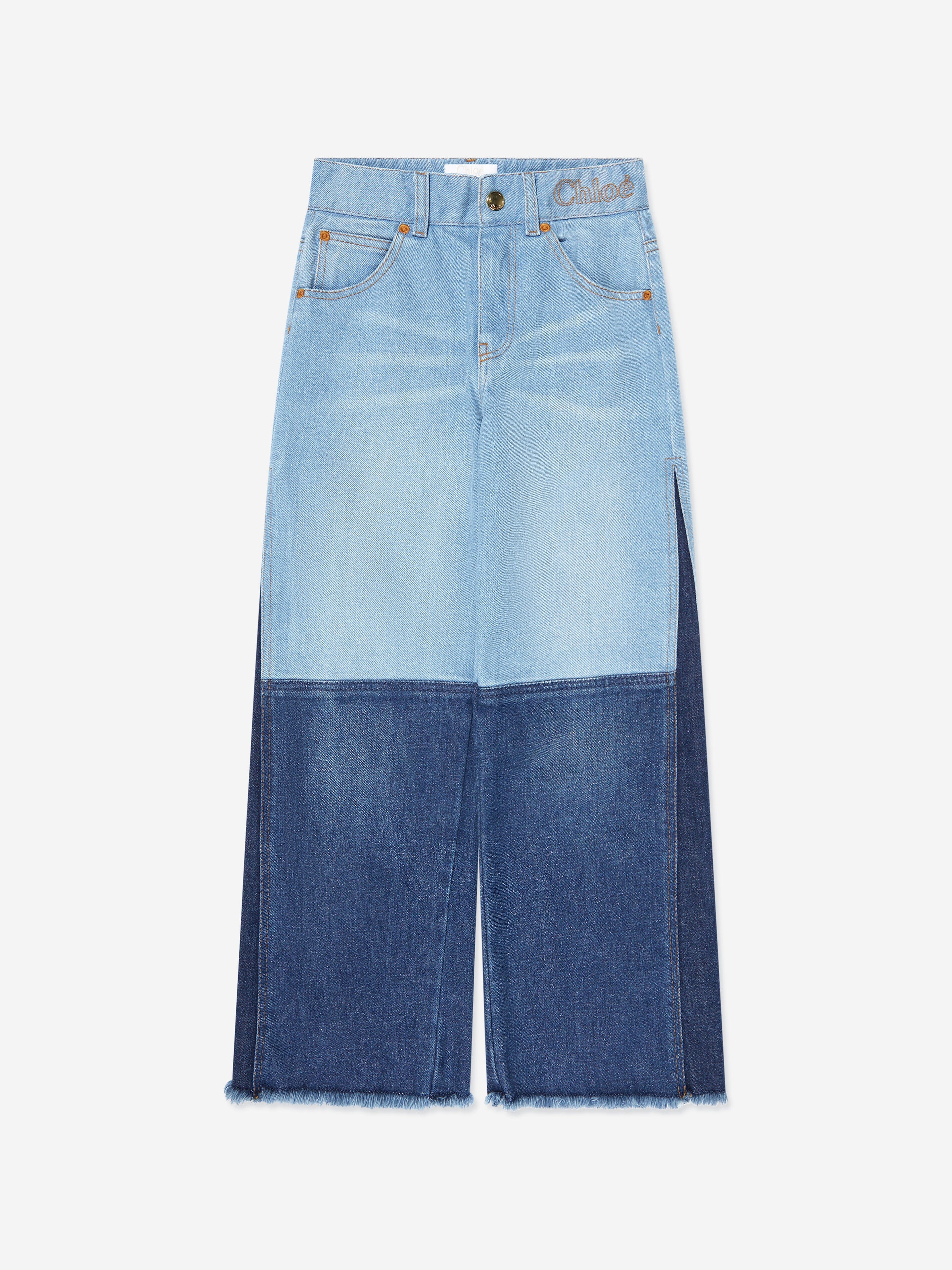 Chloé Girls Contrast Denim Trousers in Blue