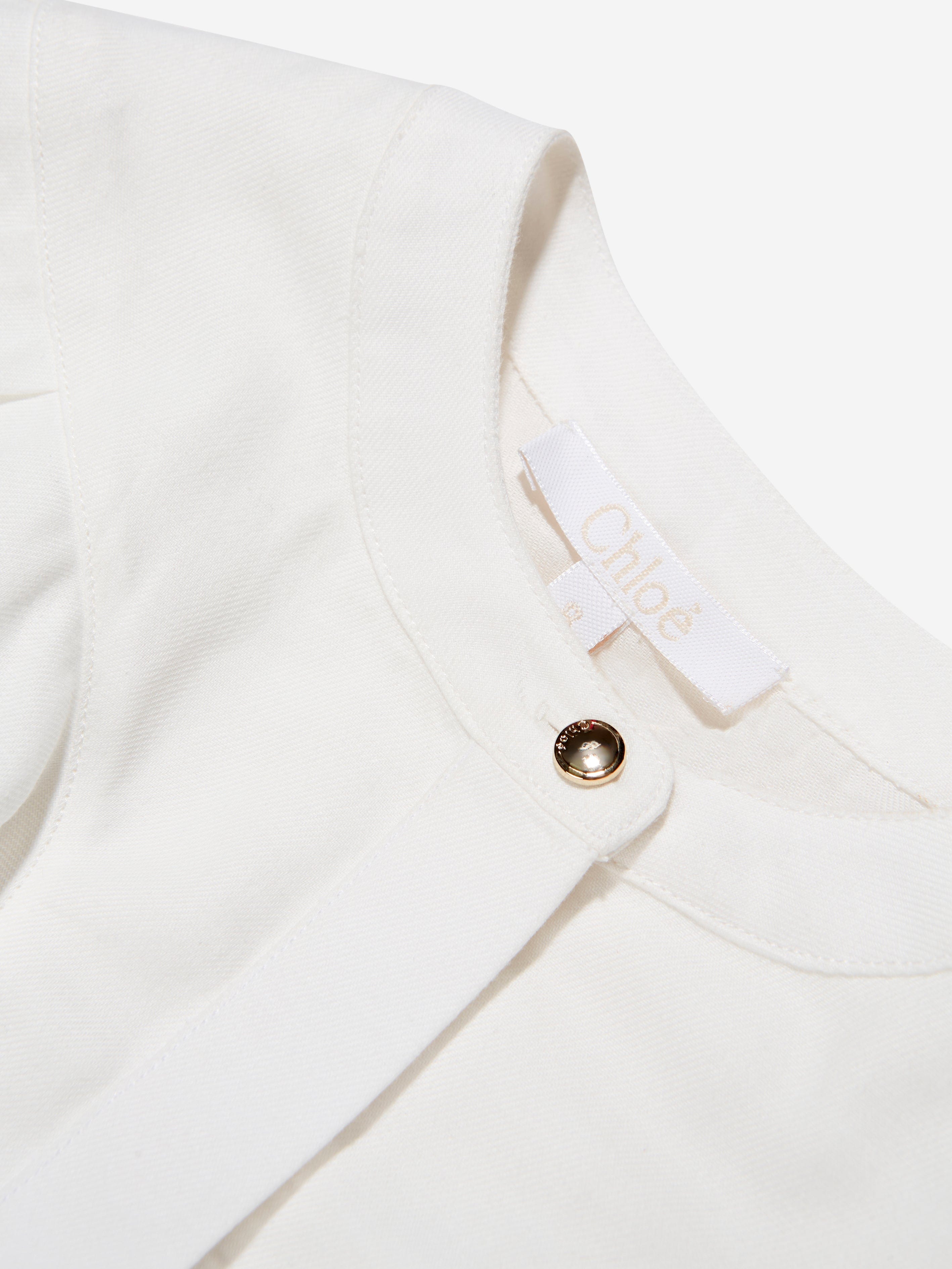 Chloé Girls Embroidered Ruffle Blouse in Ivory