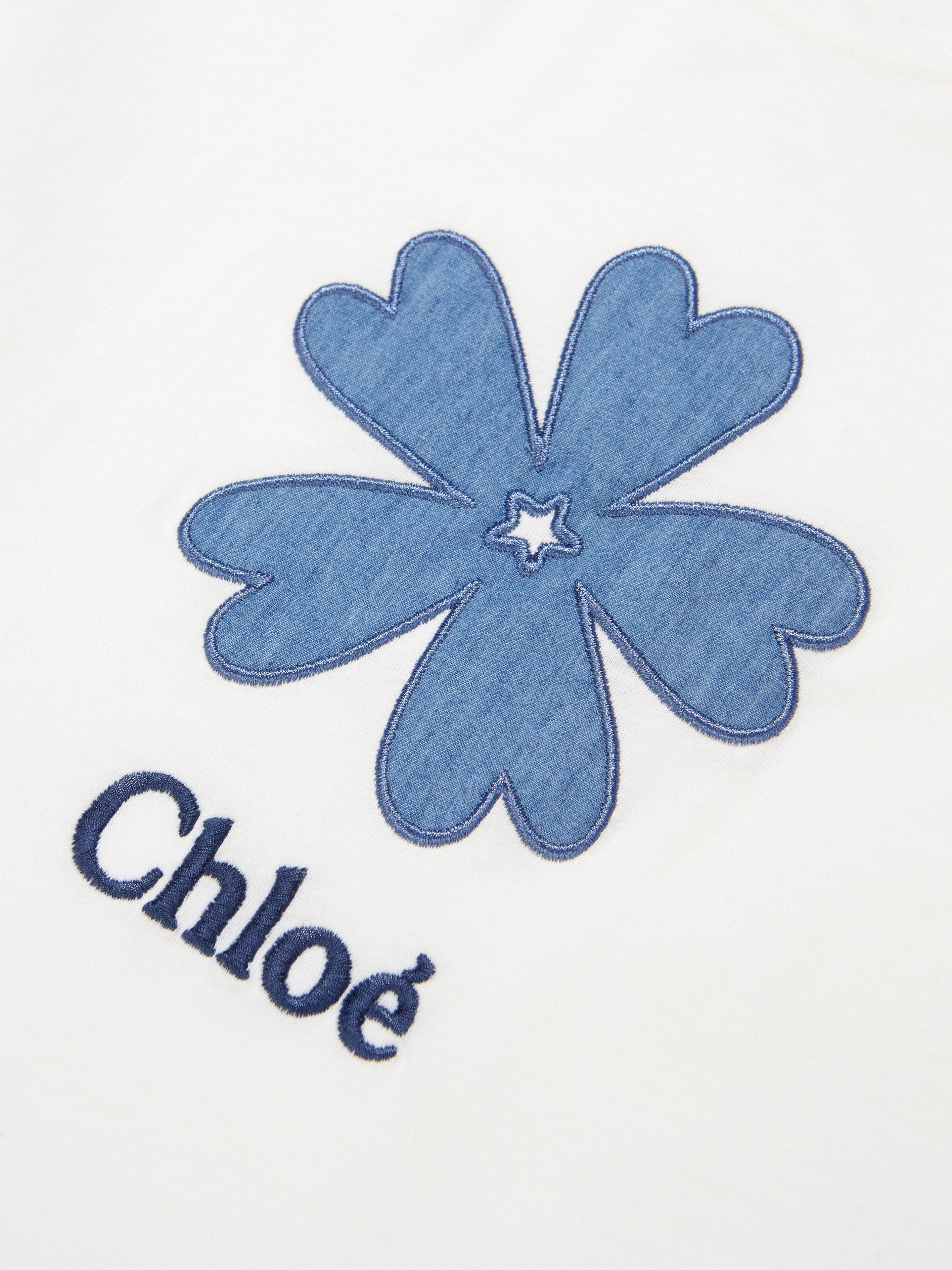 Chloé Girls Long Sleeve Flower T-Shirt in Ivory