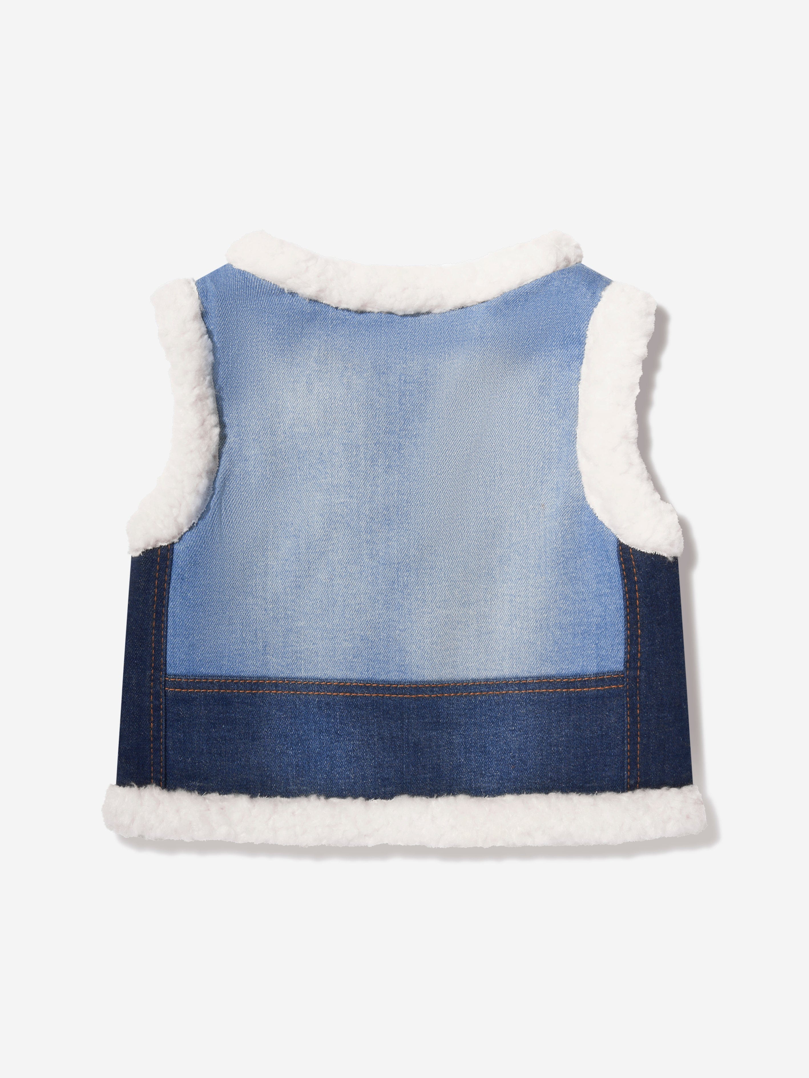 Chloé Girls Denim And Fleece Waistcoat in Blue