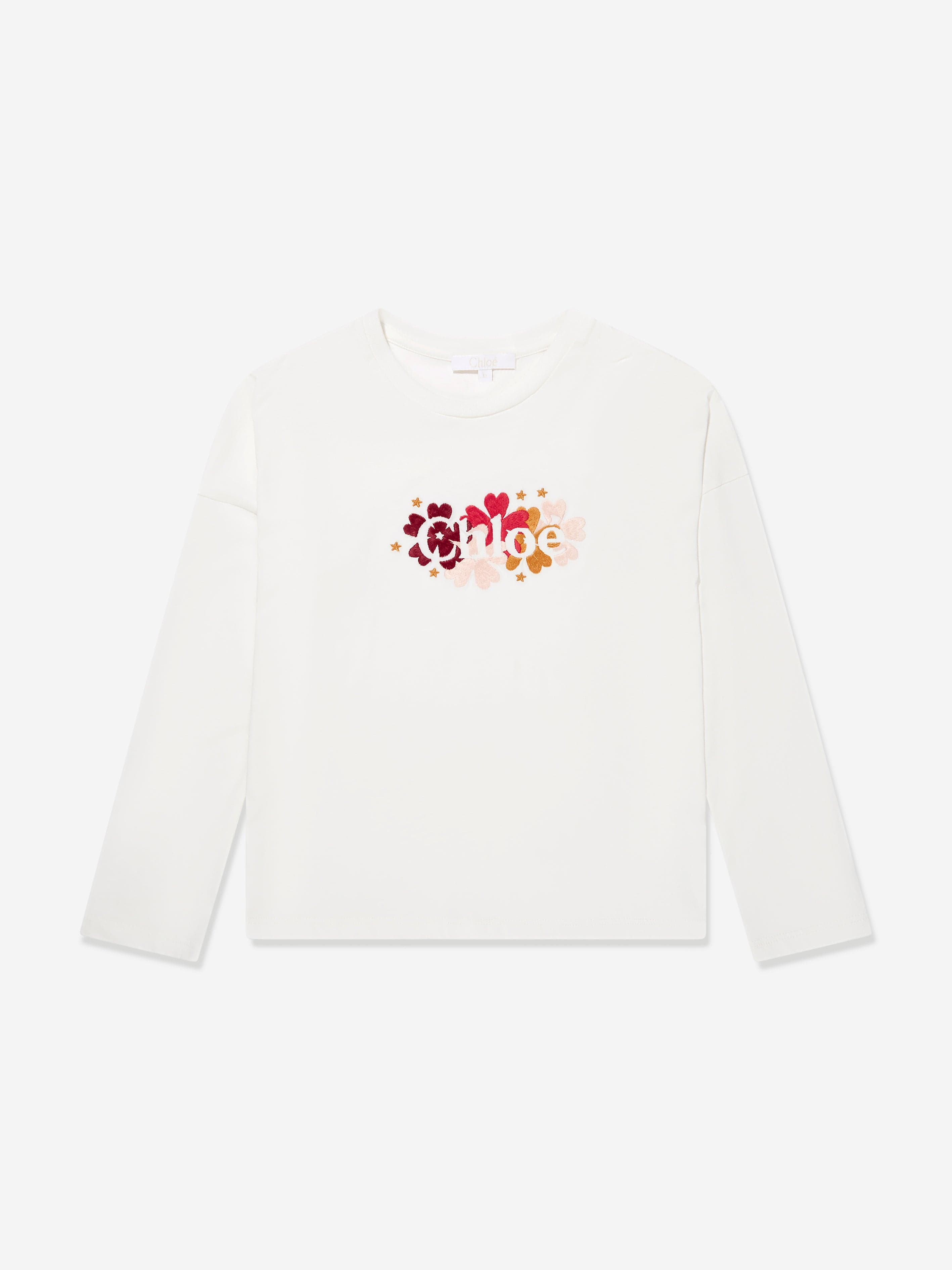 Chloé Girls Long Sleeve Logo T-Shirt in Ivory