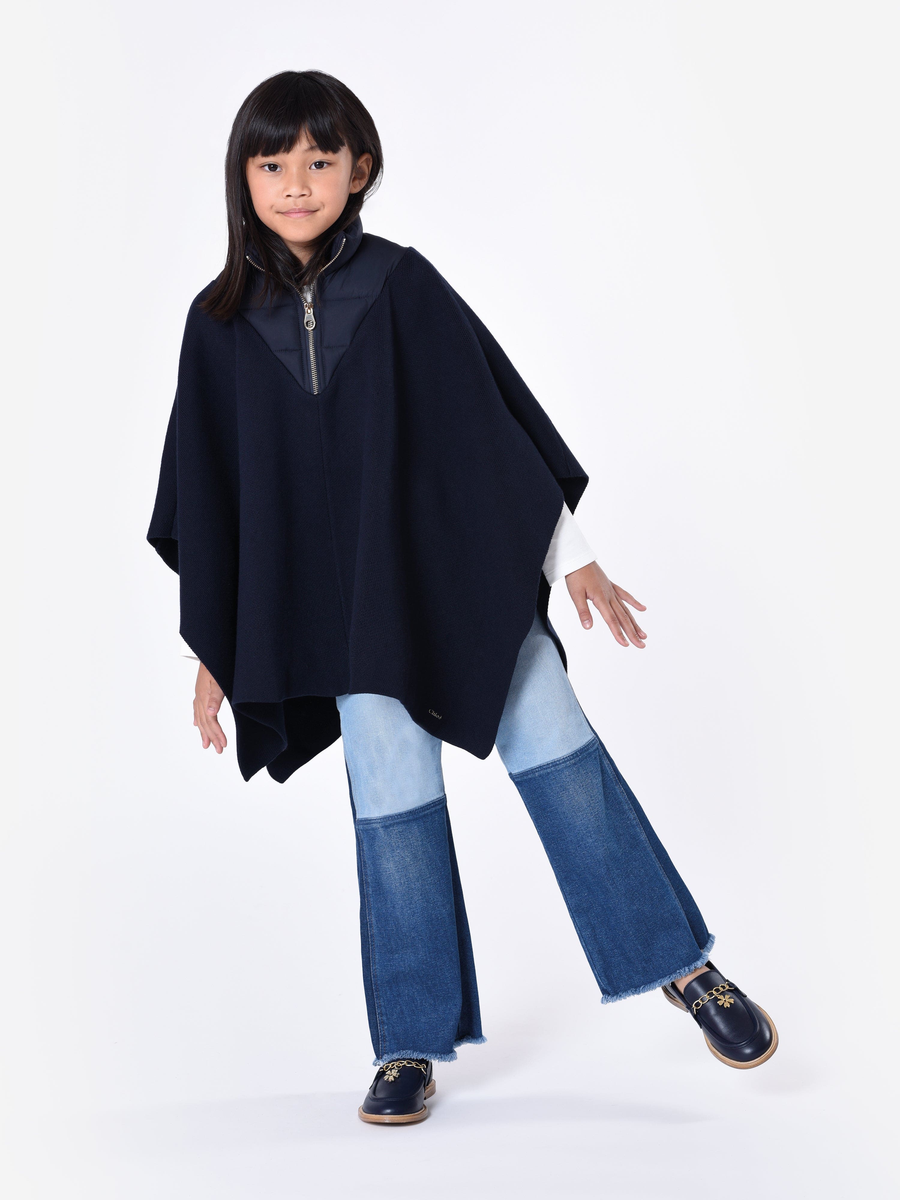 Chloé Girls Knitted Cape in Navy