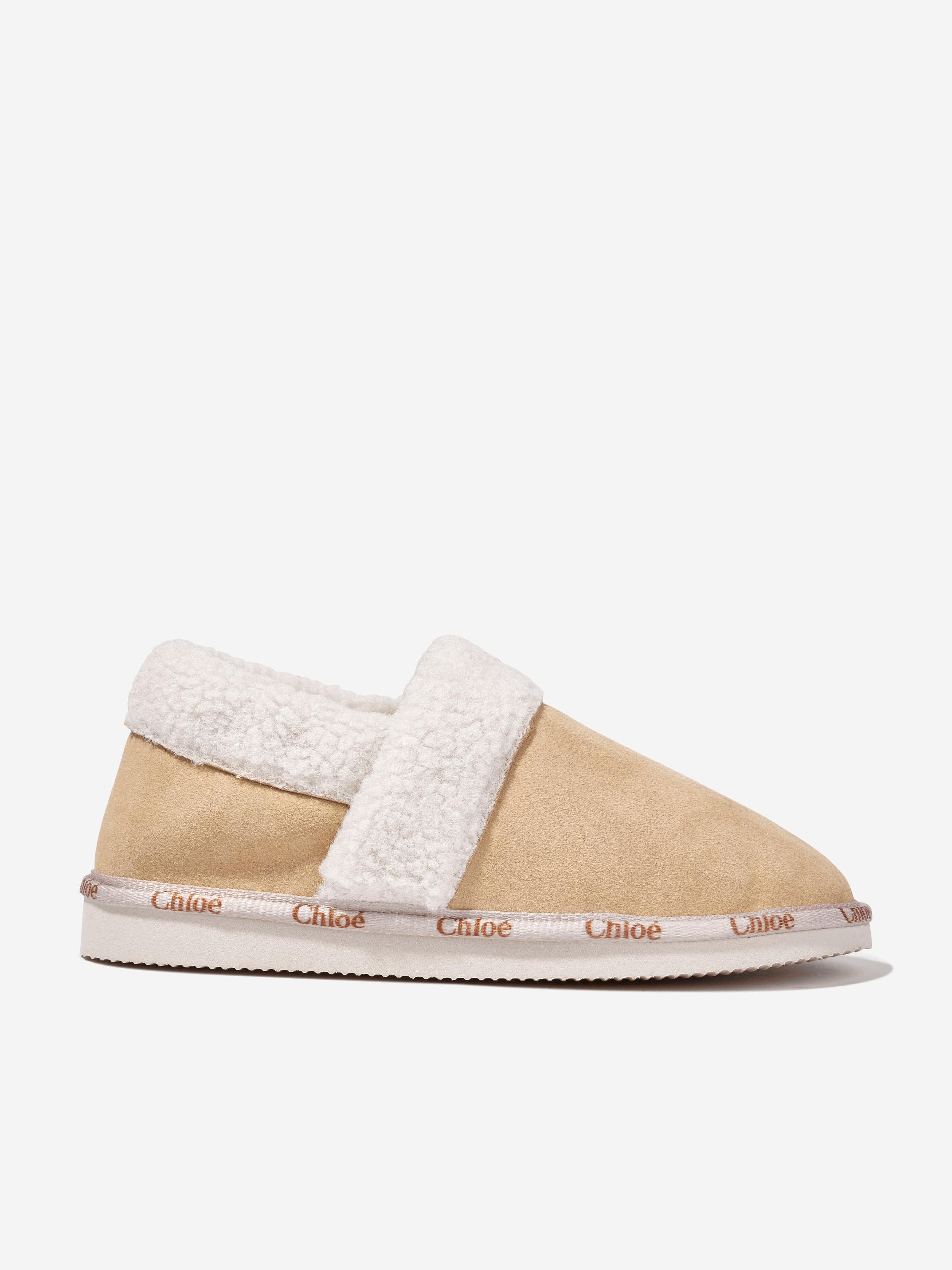 Chloé Girls Suede Slippers in Beige