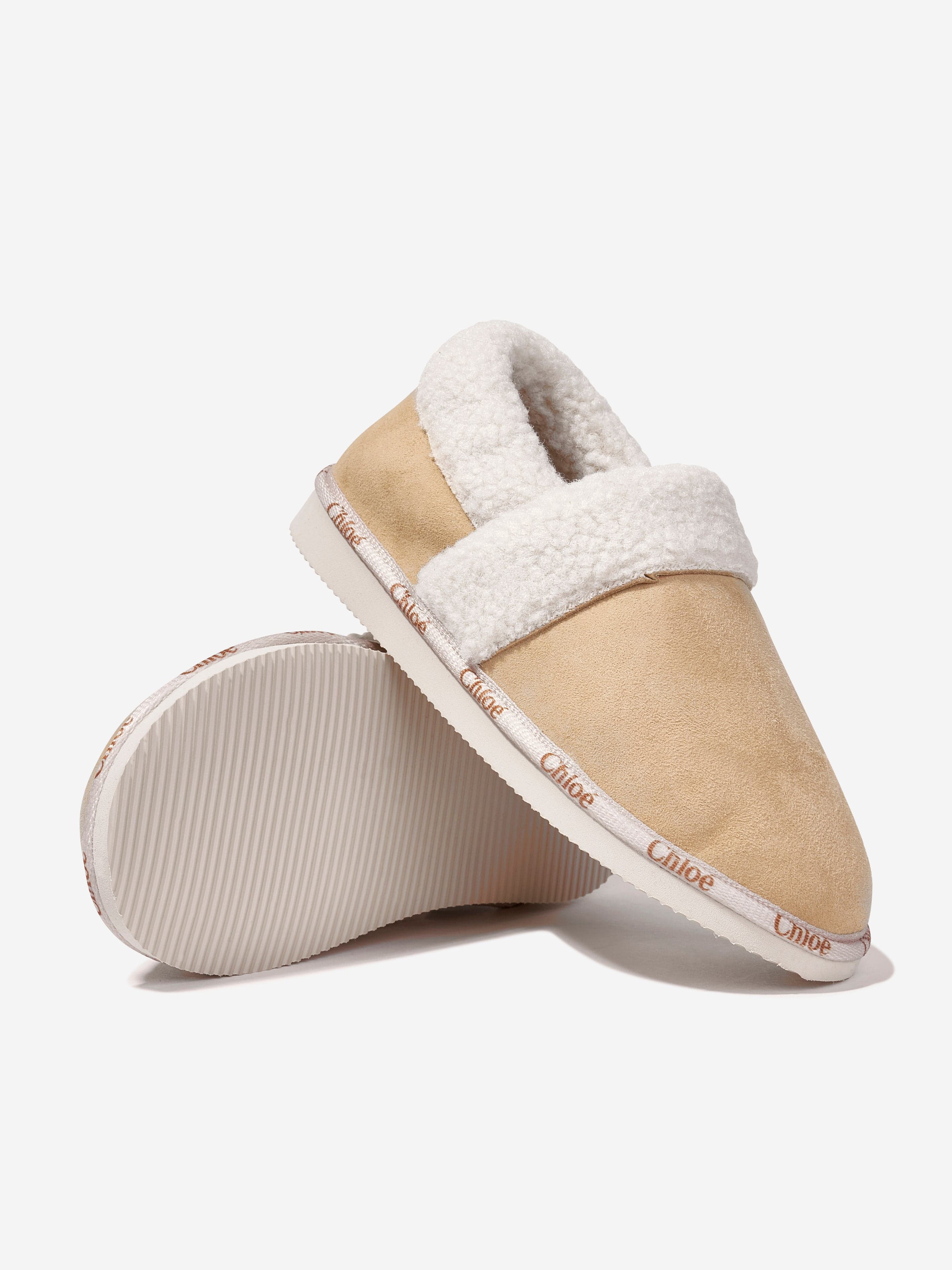 Chloé Girls Suede Slippers in Beige