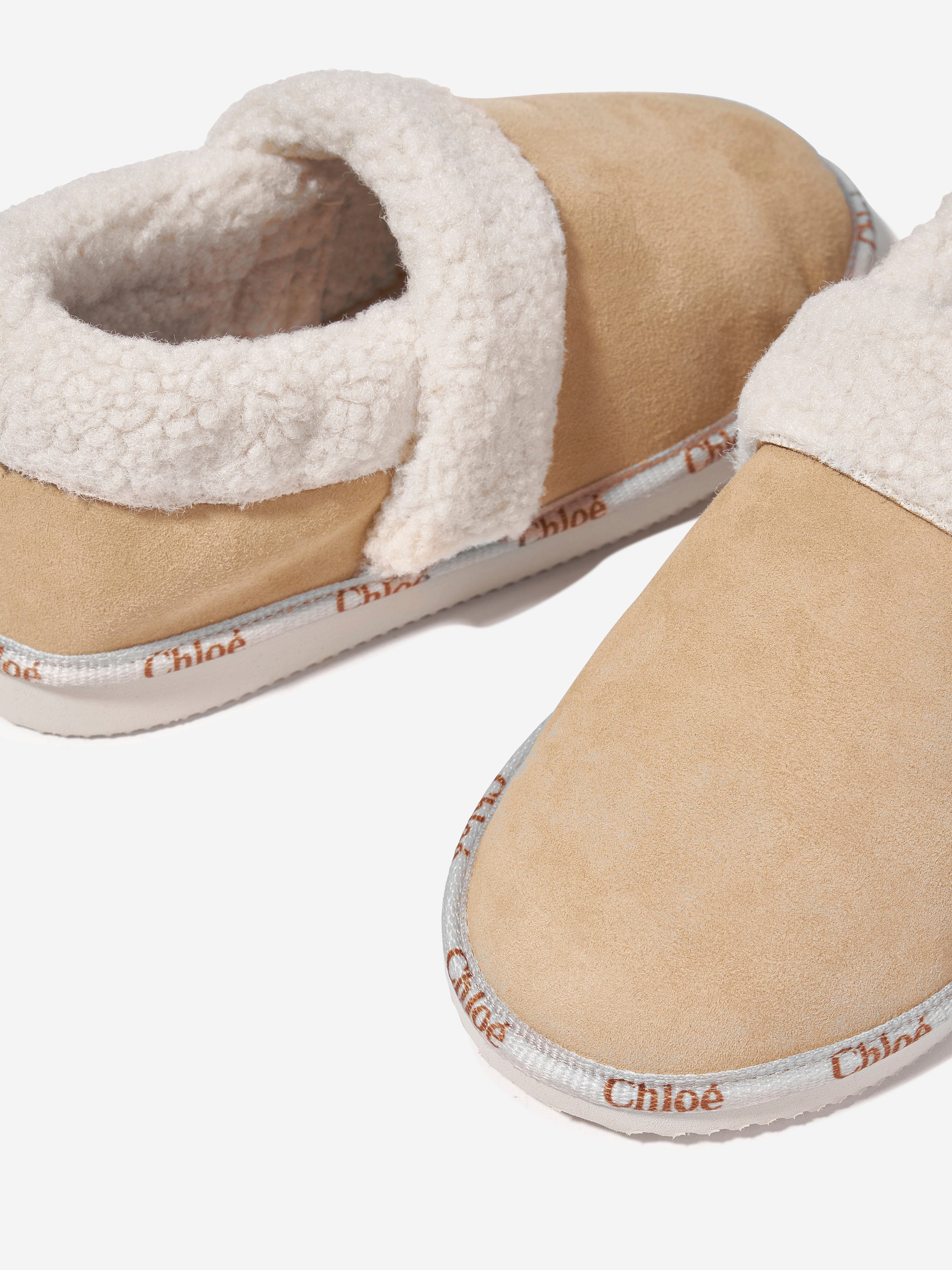 Chloé Girls Suede Slippers in Beige