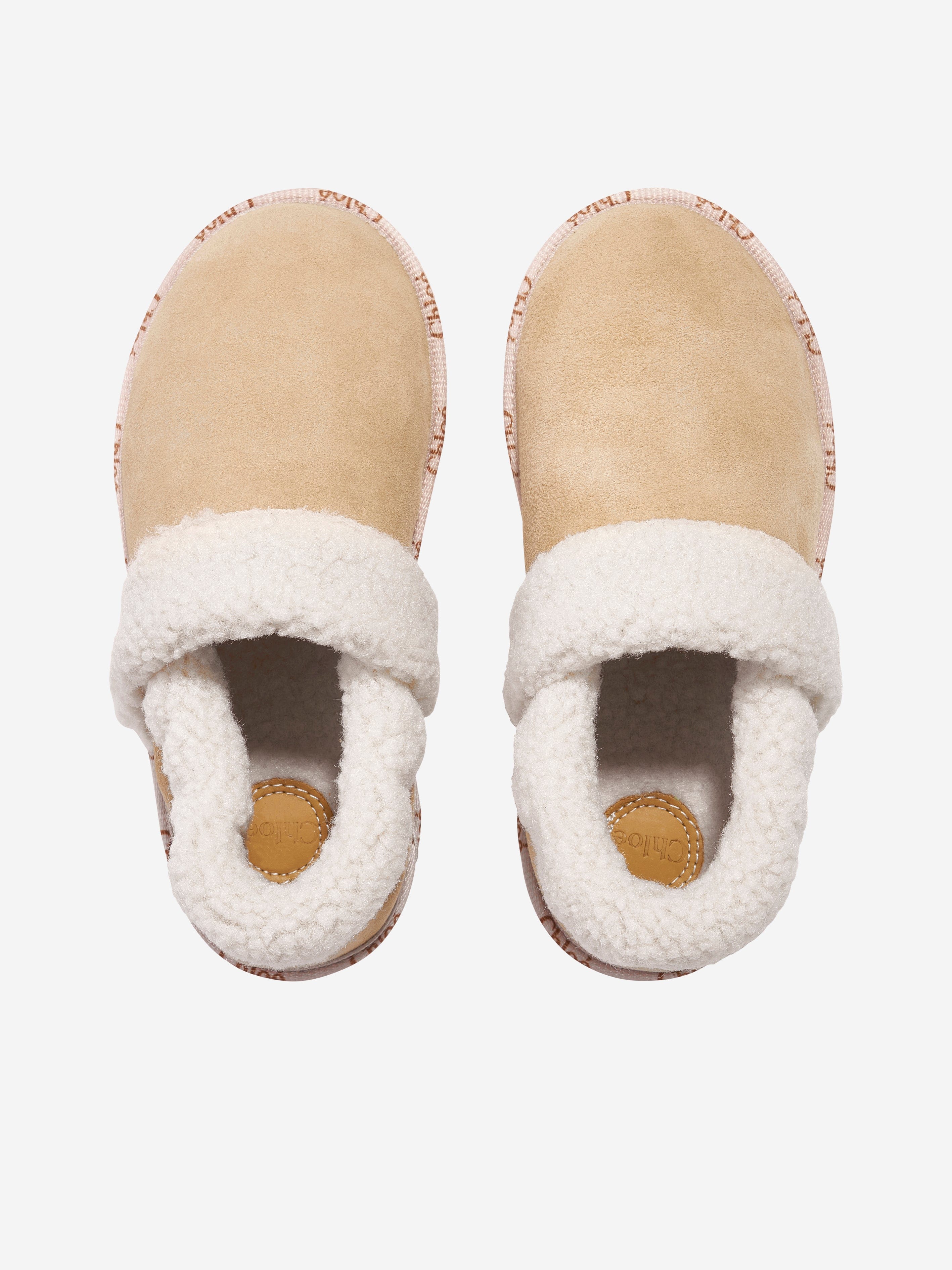 Chloé Girls Suede Slippers in Beige