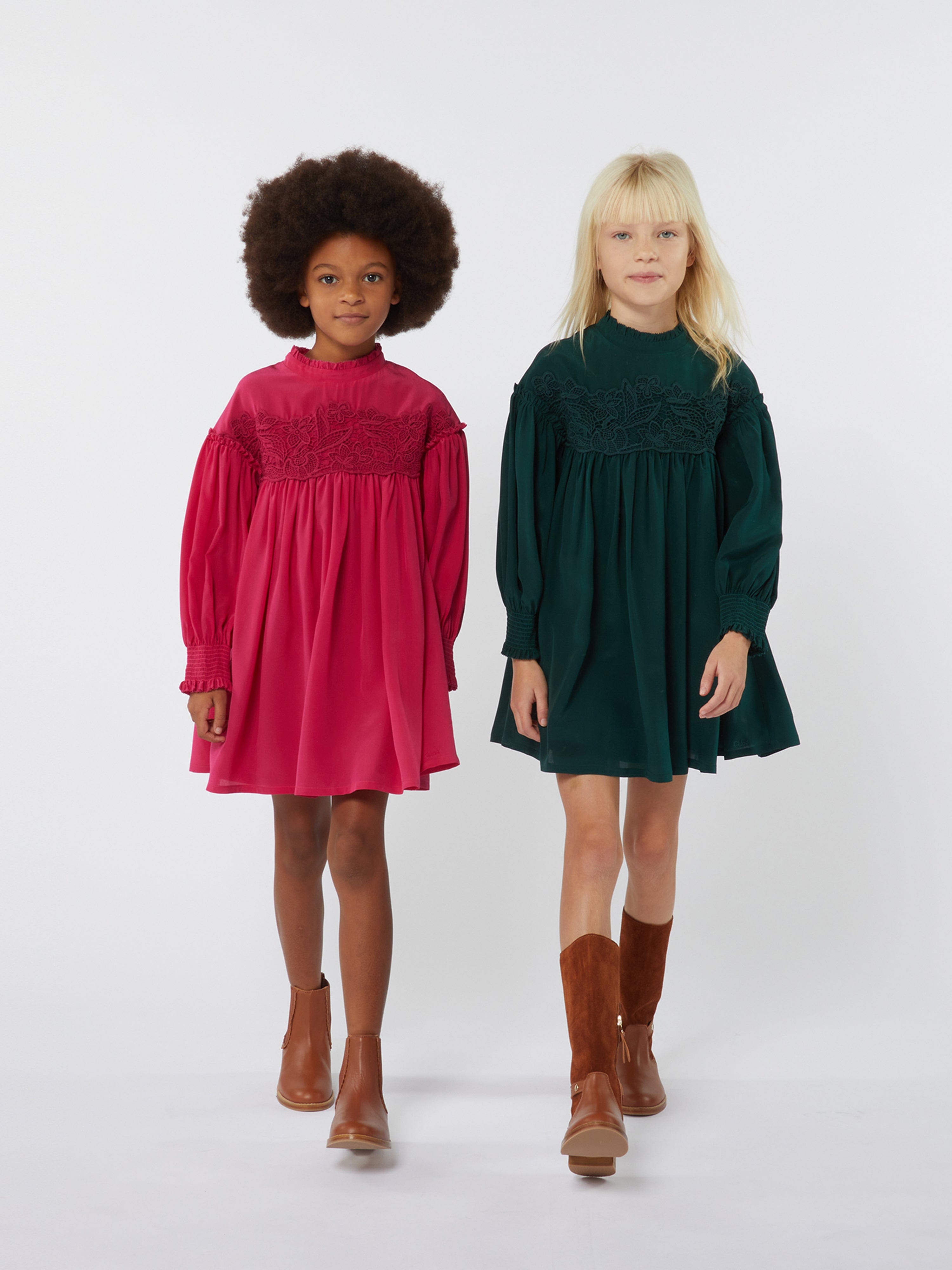 Chloé Girls Silk And Lace Detail Ceremony Dress in Pink