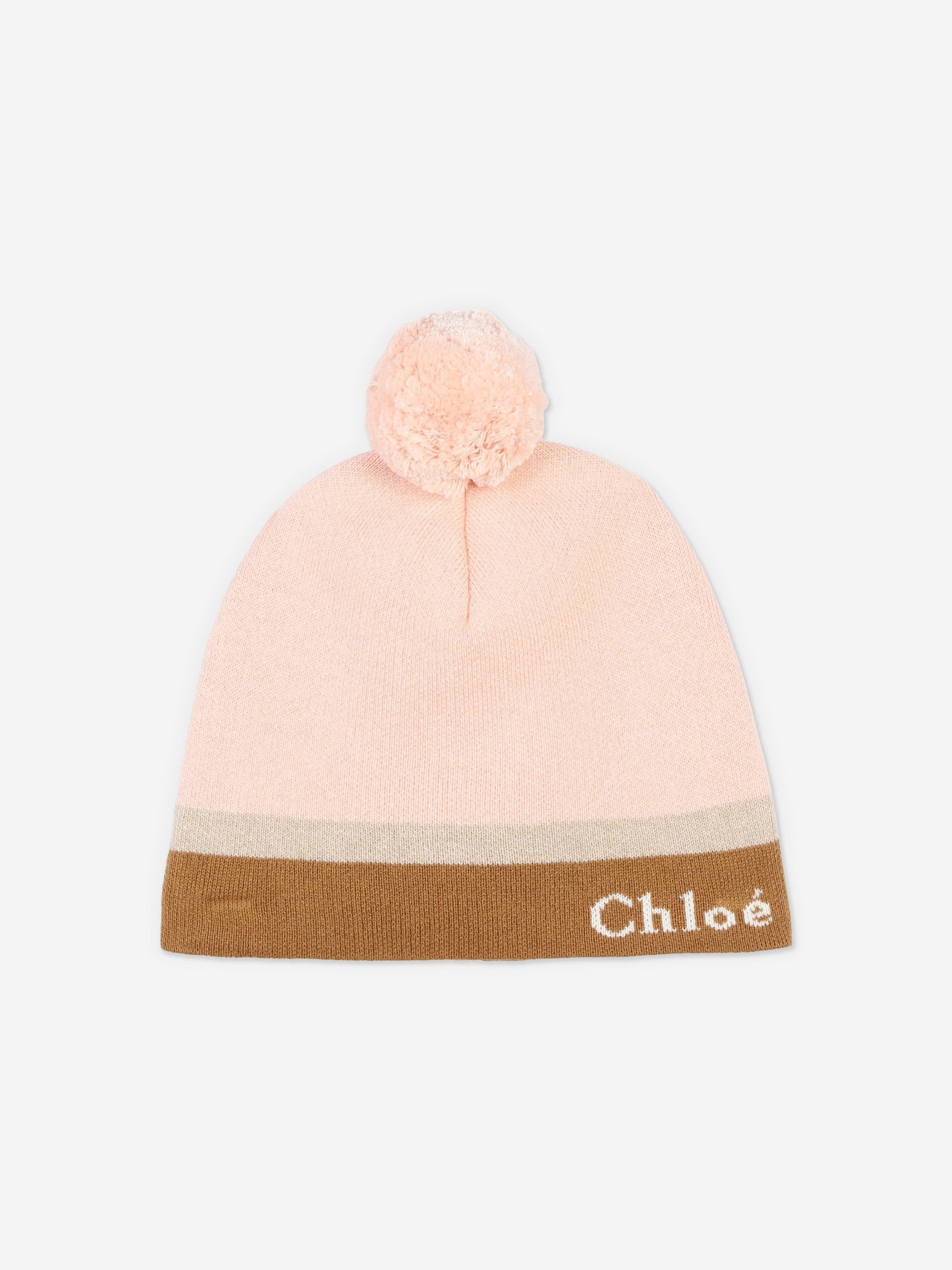 Chloé Girls Knitted Bobble Hat in Pink